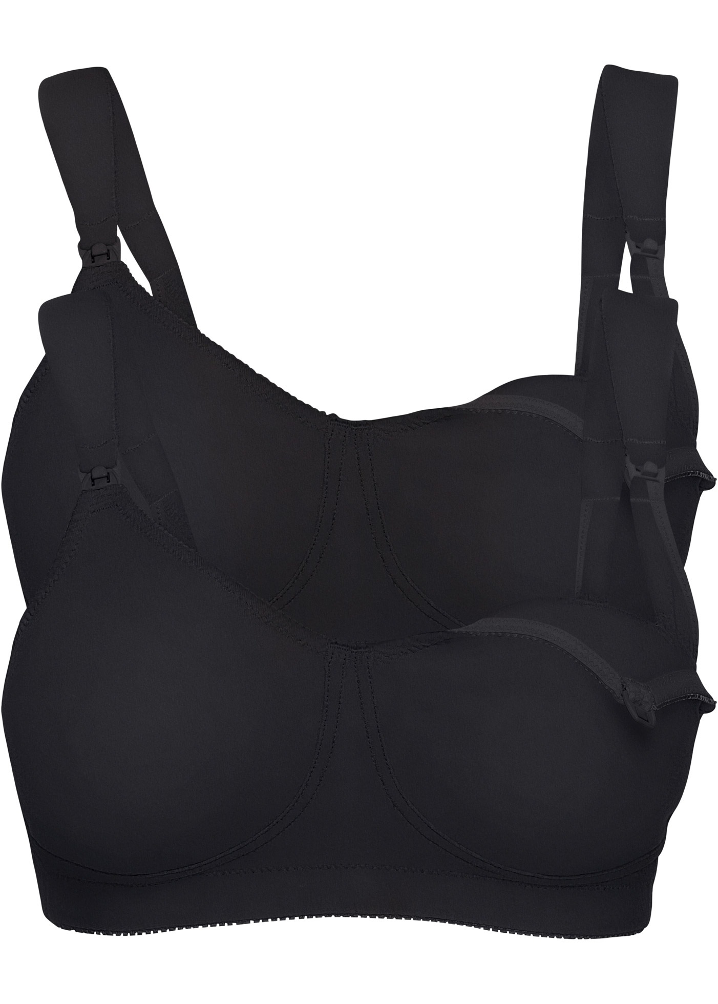 Still-BH BONPRIX "Still BH ohne Bügel mit Baumwolle (2er Pack)", Damen, Gr. 75, Cup H, schwarz (schwarz, schwarz), Obermaterial: 90% Baumwolle, 10% Elasthan. Futter: 90% Baumwolle, 10% Elasthan, BHs Still-BH, für den Alltag, mit Klickverschluss am Cup, na