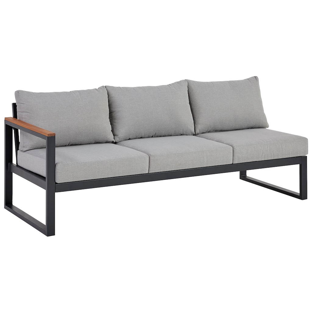 KONIFERA Gartenlounge-Set »Rhodos«, (Set, 5 tlg., 2xBank,1xHocker, 1xTisch 65x50x37cm, 1xTisch 90x65x37cm,inkl. Auflagen), Terassenmöbel,Aluminium,Akazienholz