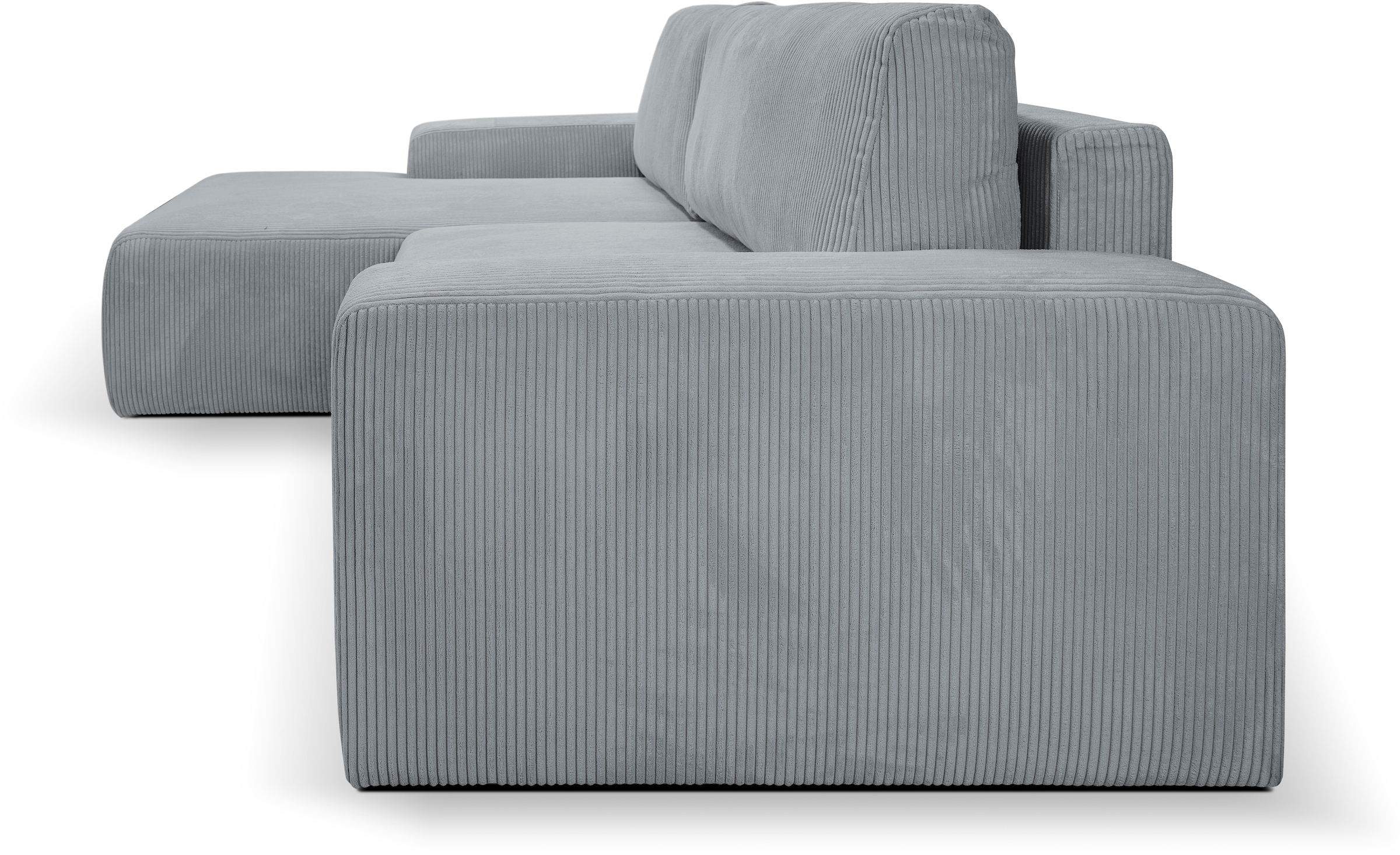 WERK2 Ecksofa »Rotterdam-L, kuschelweicher Cord oder Breitcord, L-Form, Breite 267 cm«, Design Ecksofa mit Schlaffunktion & Bettkasten, Cord, Grau