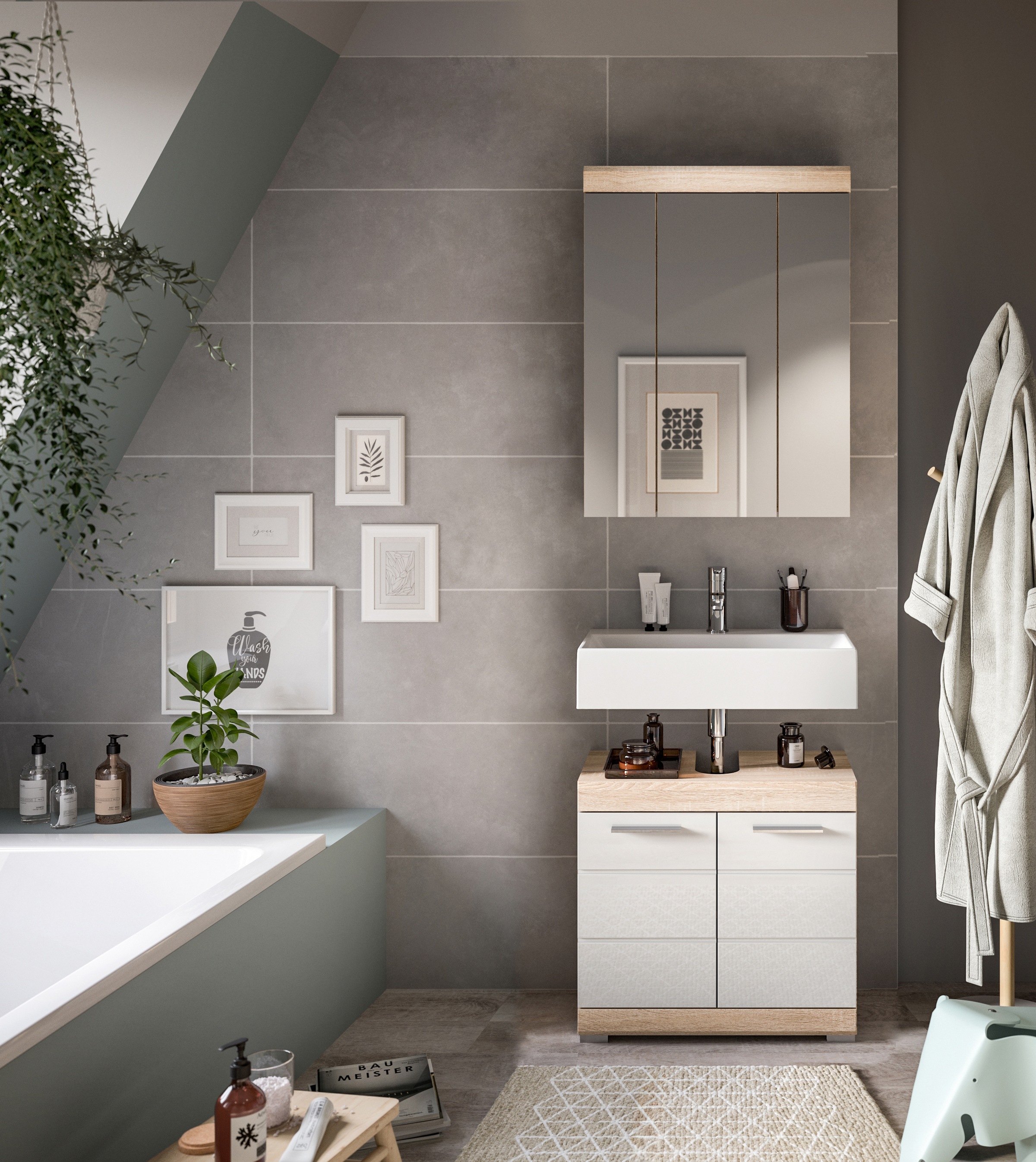 INOSIGN Badmöbel-Set »Siena, 2 tlg., bestehend aus: Waschbeckenunterschrank, Spiegelschrank«, (Set, 2 St.), in verschiedenen Farben erhältlich, Badmöbel, Kombination, Badezimmer