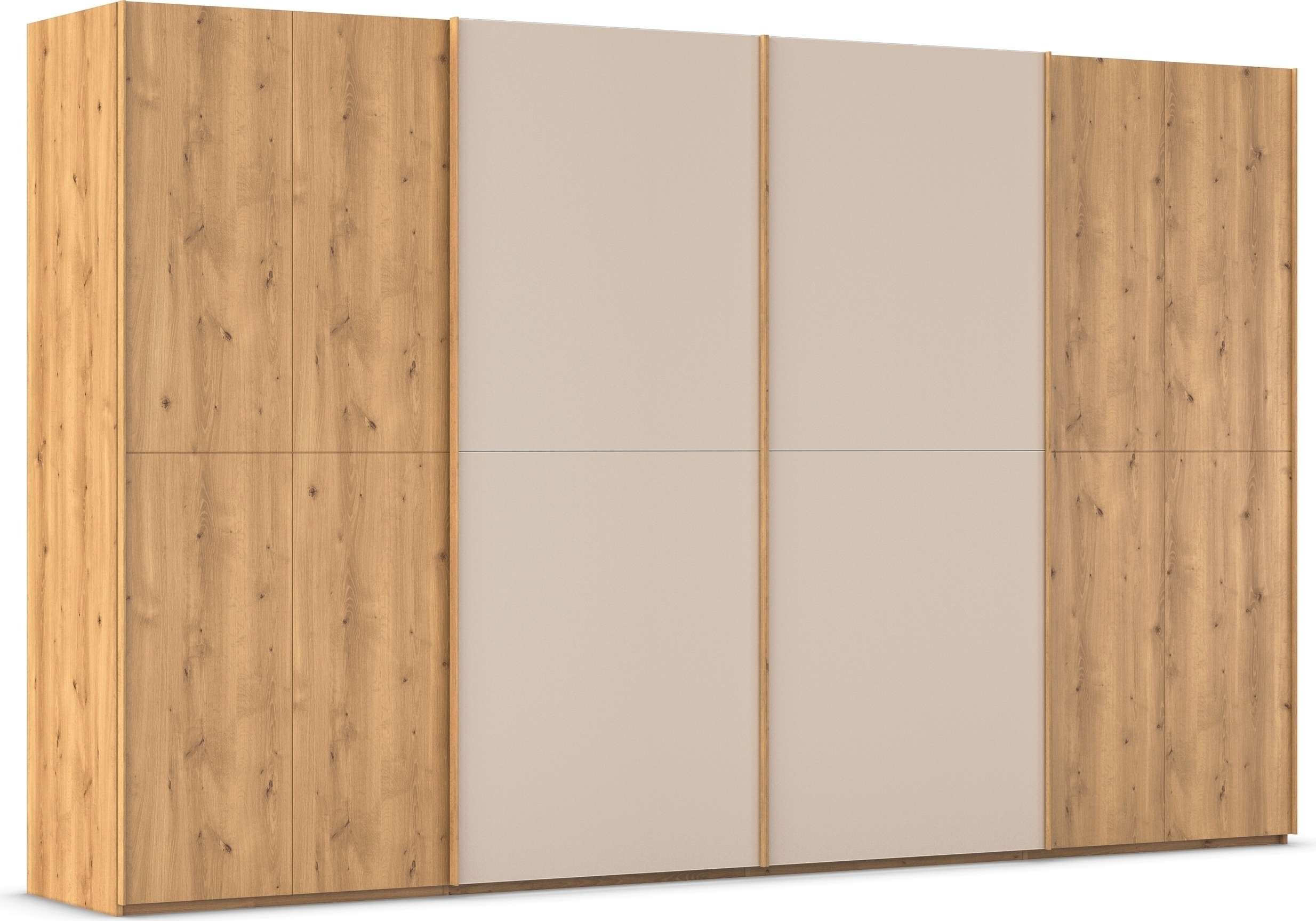 rauch Schwebetürenschrank "Kleiderschrank Schrank Garderobe Schlafzimmerschrank SCALE-WOOD" edle geteilte Front in massiver Asteiche mit Glastüren MADE IN GERMANY