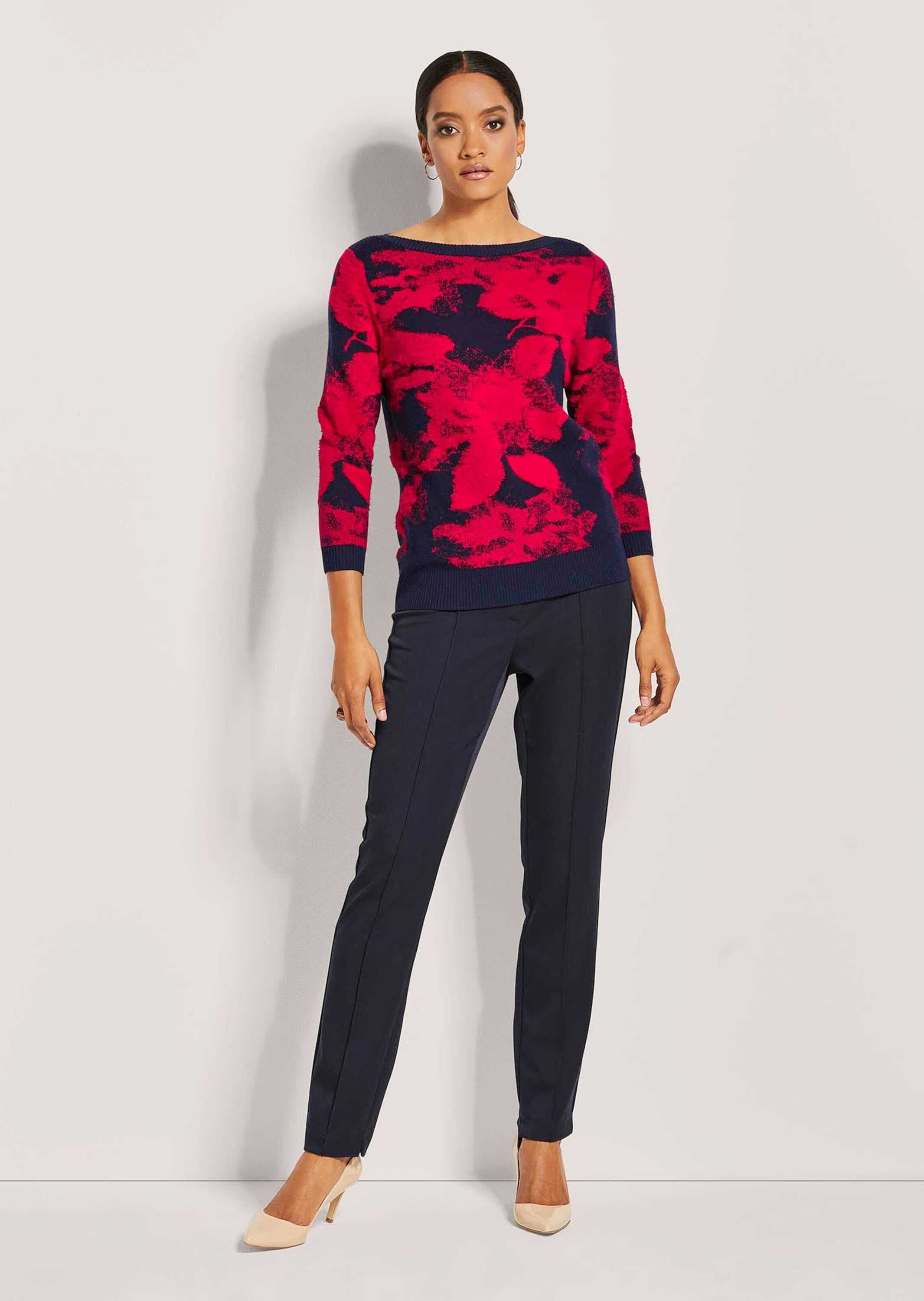 MADELEINE Longpullover »Stricktop Jacquardpullover mit Druck, Langarm«