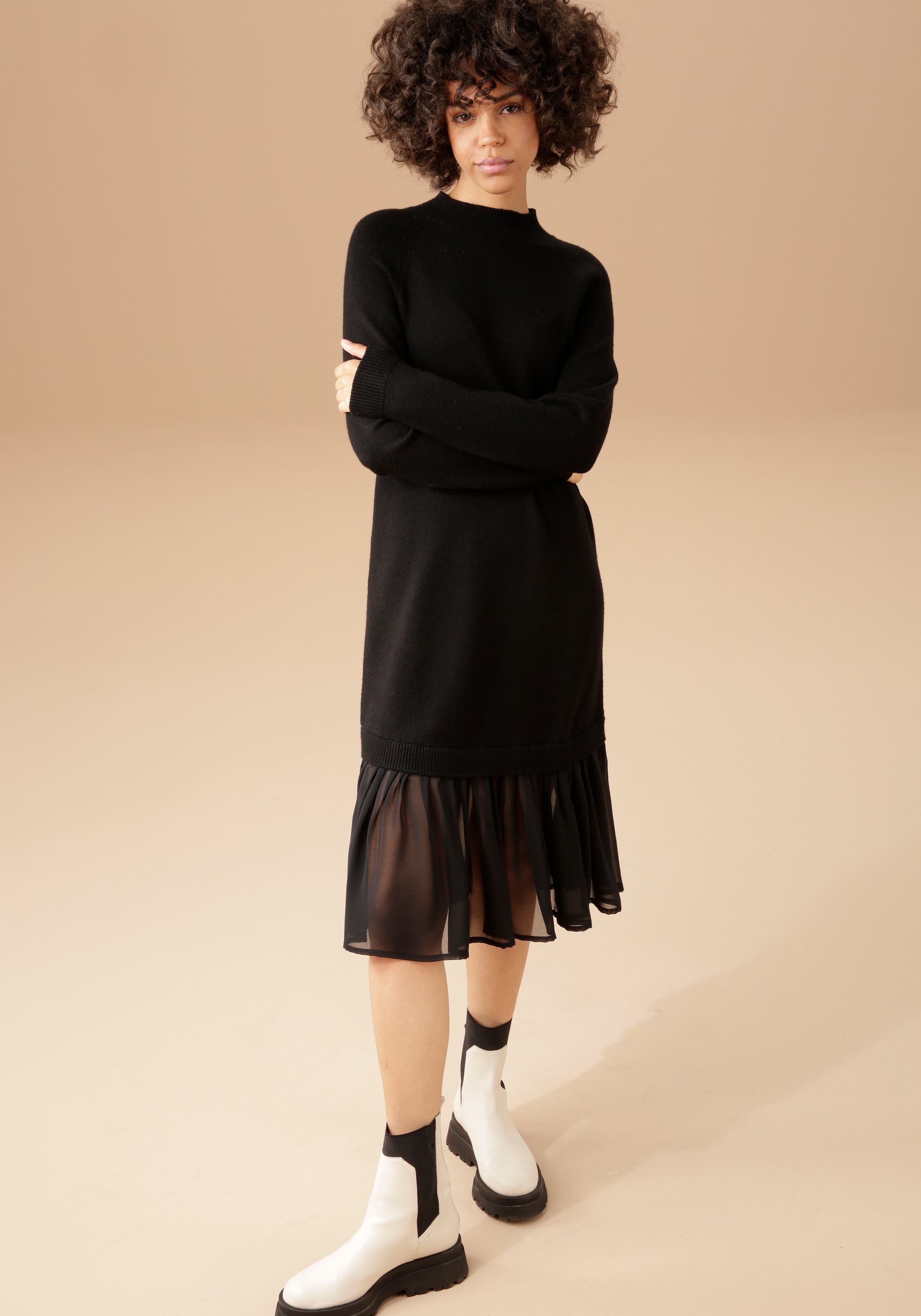 Aniston CASUAL BAUR | für mit kaufen Strickkleid, Chiffon-Volant