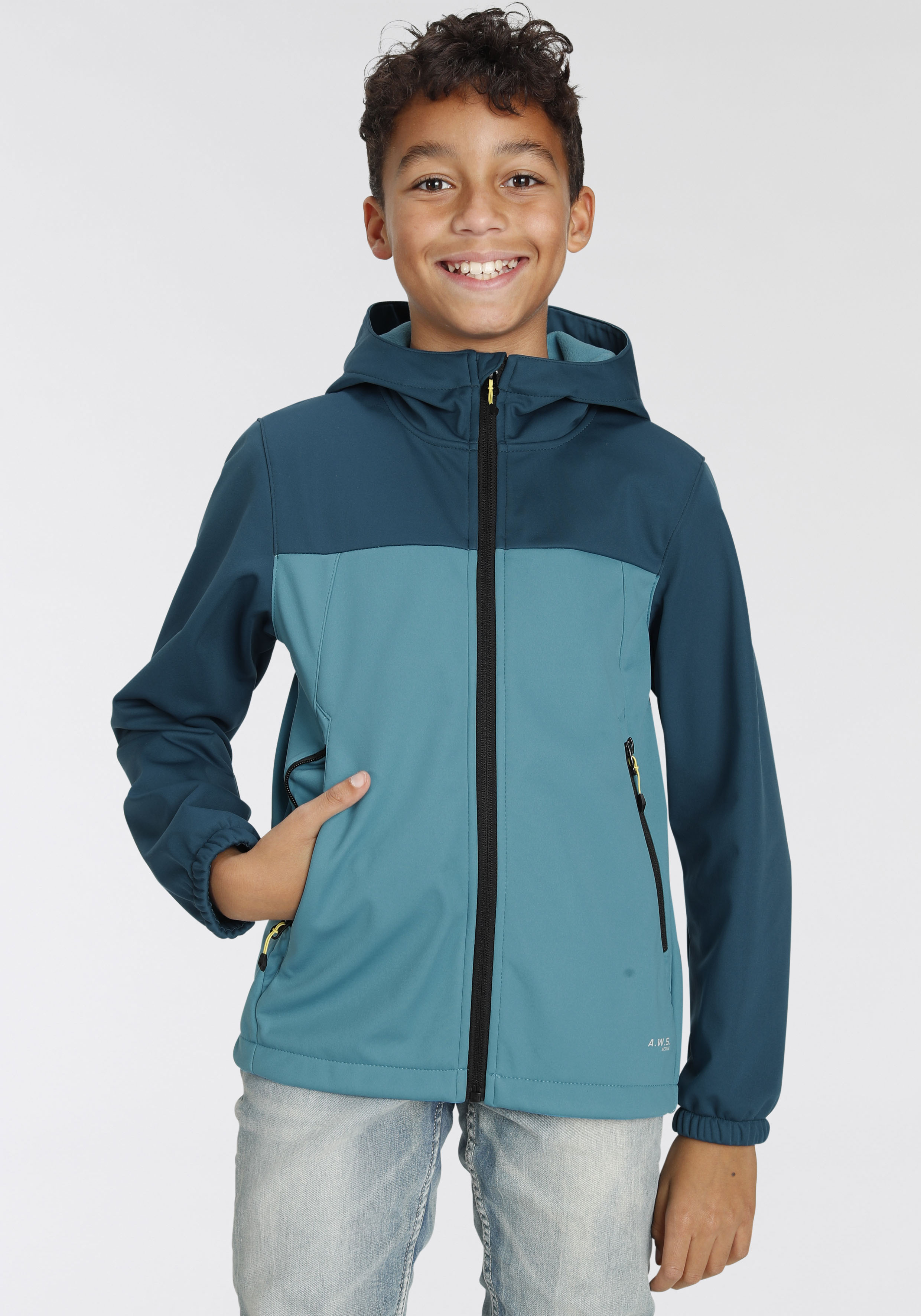 Icepeak Softshelljacke »SOFTSHELLJACKE KLEVE - mit mit Logoschriftzügen Kinder«, BAUR für modischen Kapuze, 