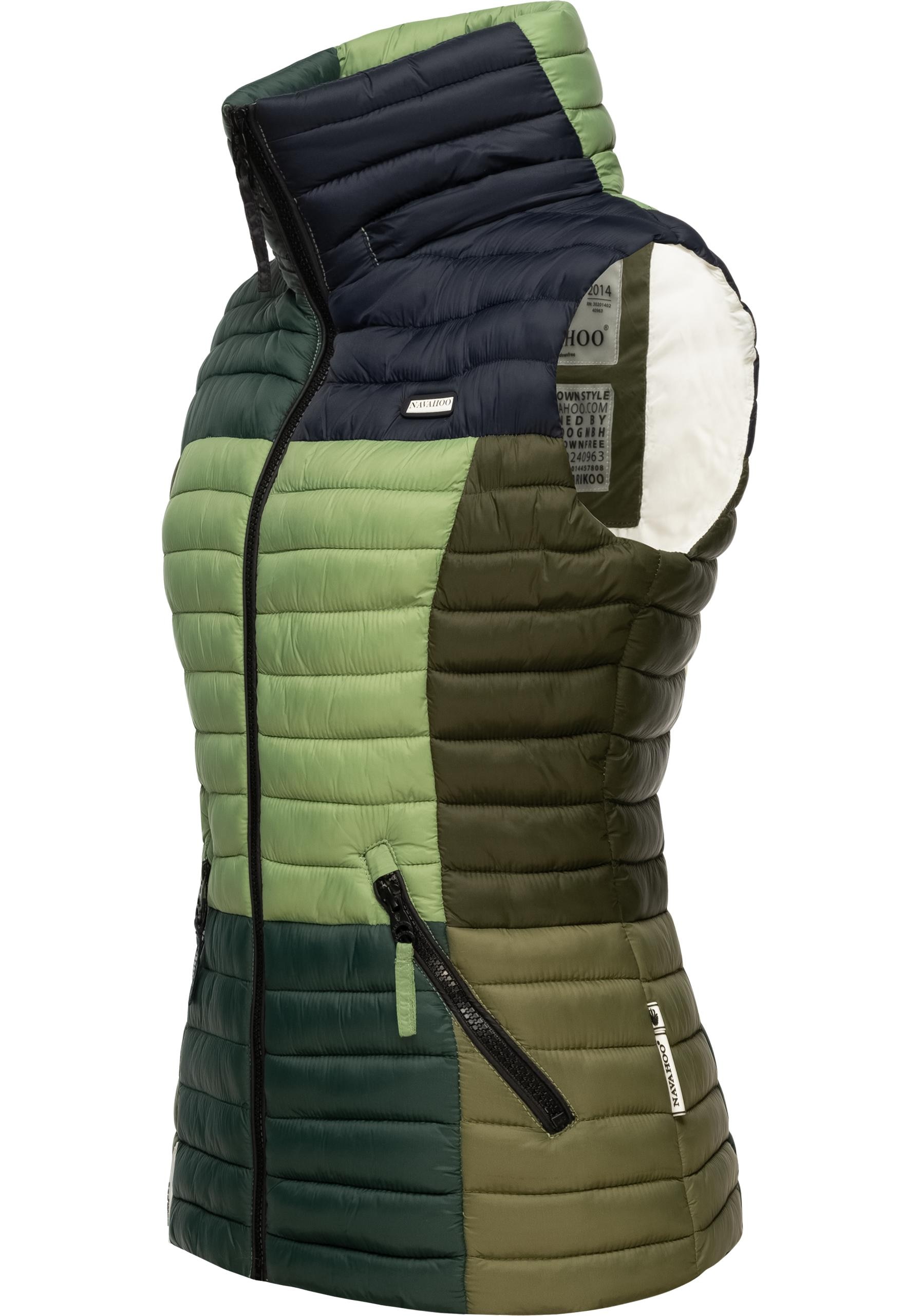 Navahoo Steppweste »Shadaa Multikulti«, Ärmellose Damen Weste im Colourblocking-Stil und Kapuze