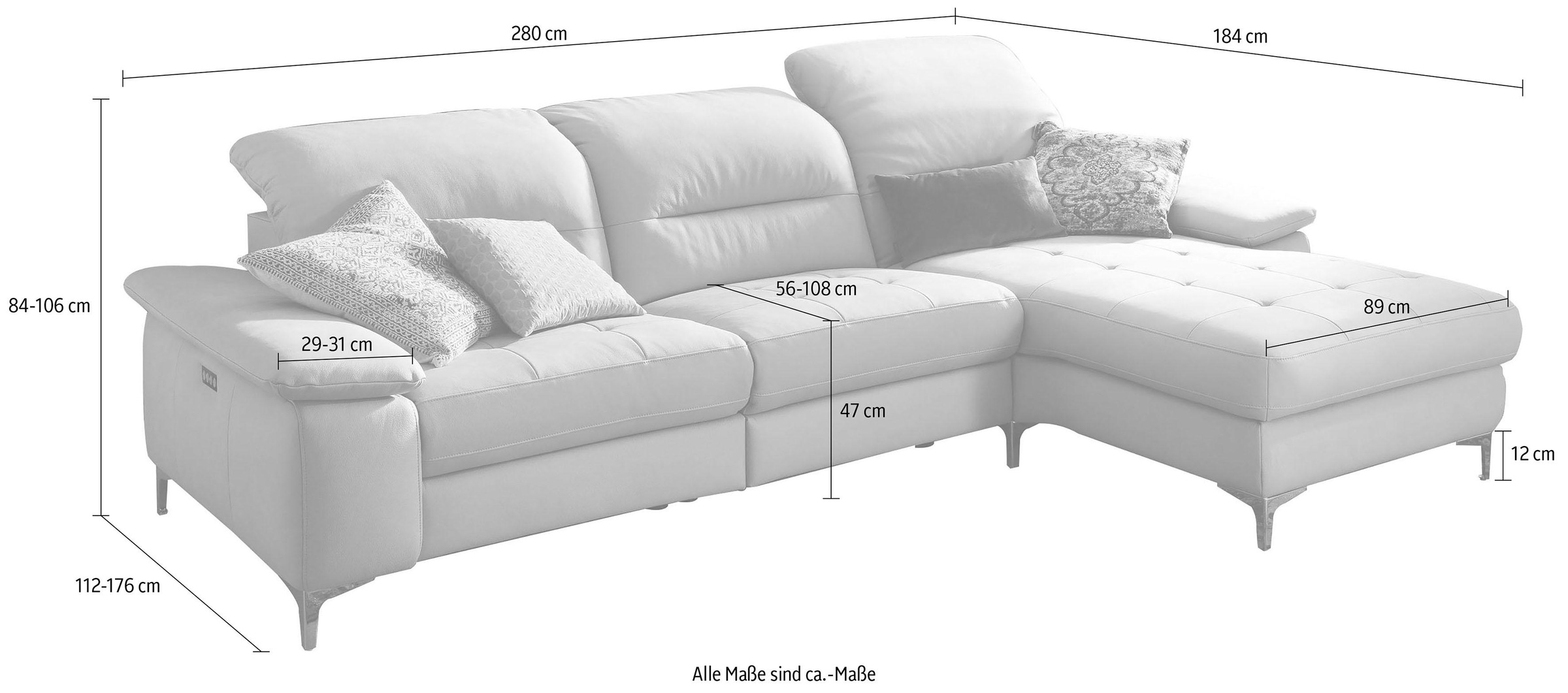Places of Style Ecksofa »Basel L-Form«, mit vollmotorischer Relaxfunktion und motorischer Recamiere