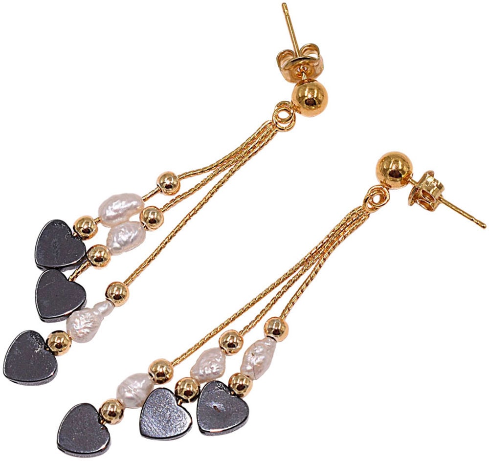 Firetti Paar Ohrstecker »Schmuck Geschenk Silber 925 Ohrschmuck Ohrringe Herzen Edelsteine«, Made in Germany - mit Hämatit - mit Süßwasserzuchtperle