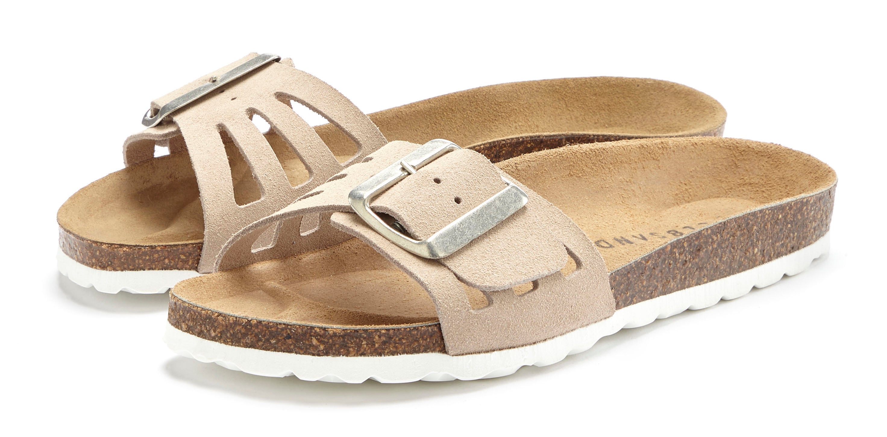 Elbsand Pantolette "Sandale, Mule, offener Schuh, Sommerschuhe, Lederpantolette" aus Leder mit weichem Korkfußbett