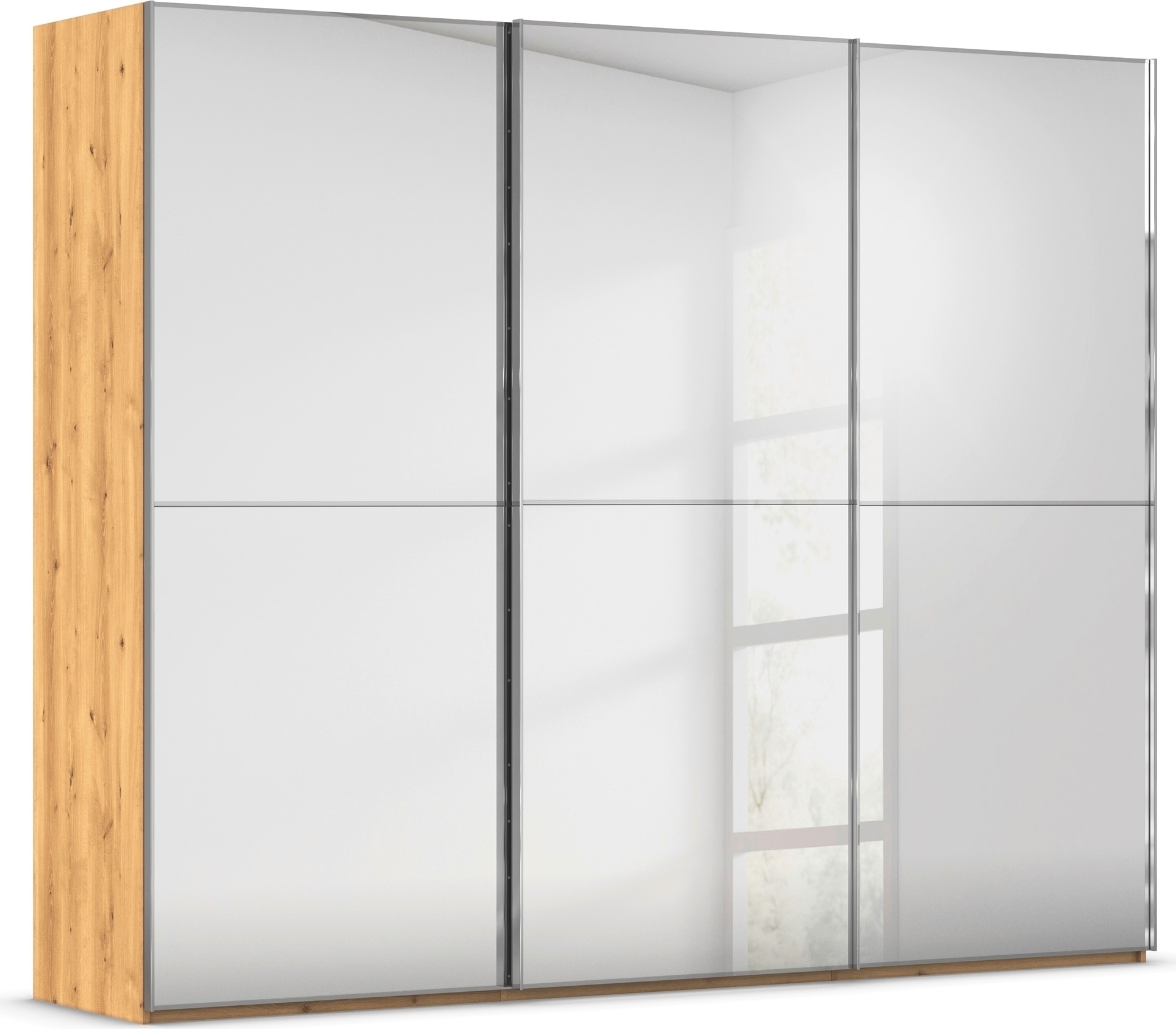 rauch Schwebetürenschrank "Kleiderschrank Schrank Garderobe Schlafzimmerschrank SCALE-DUO" edle zweigeteilte Türen Spiegelfront und 3 Zierleisten MADE IN GERMANY