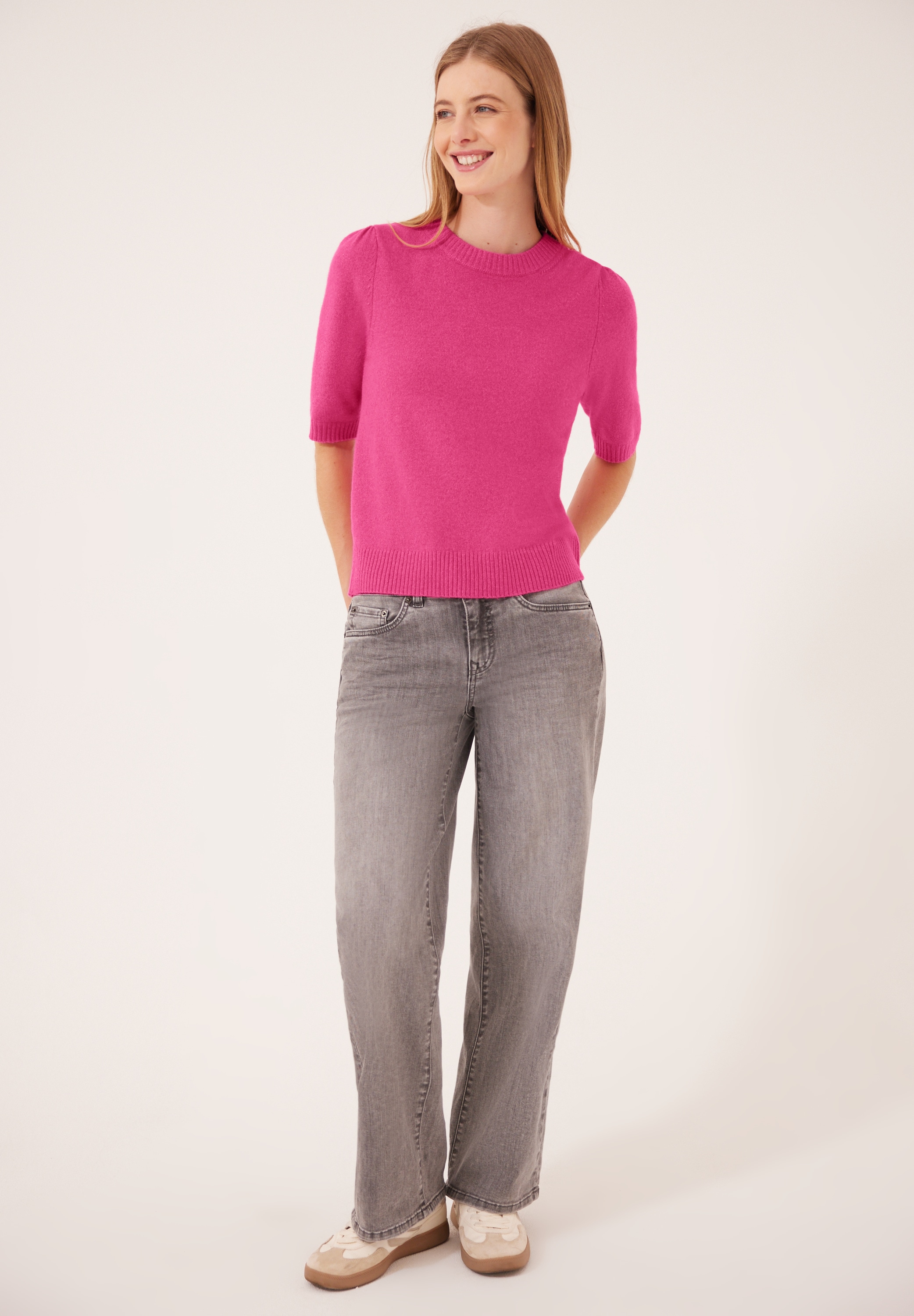 STREET ONE STUDIO Kurzarmpullover mit Raffungen an den Ärmeln
