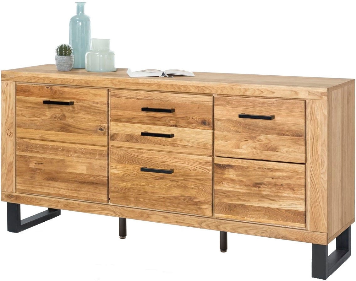 Home affaire Kommode 1 Stk. tlg. Industriestil, Teilmassiv Eiche, schwarze günstig online kaufen