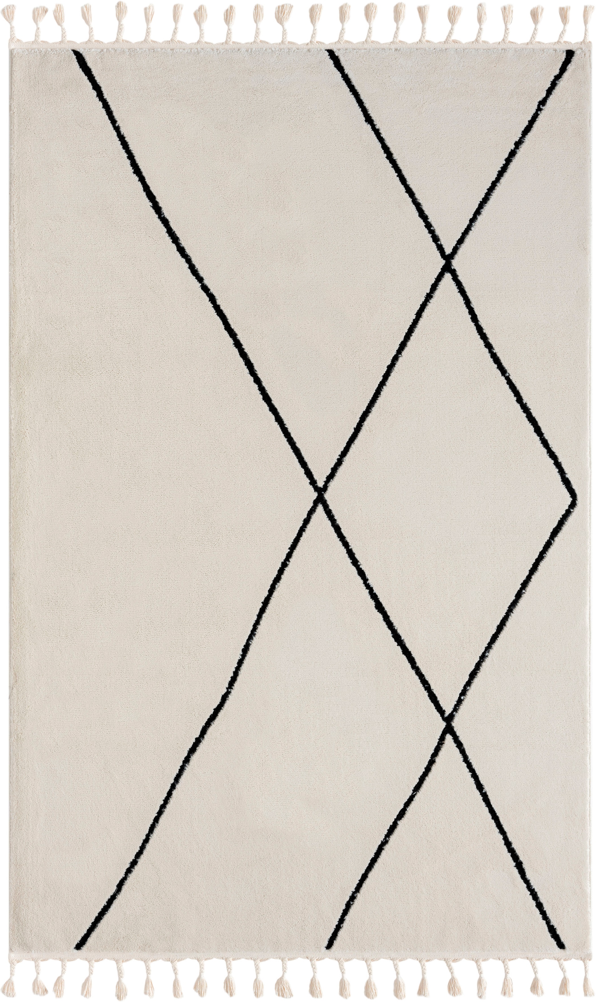 Myflair Möbel & Accessoires Hochflor-Teppich »Moroccan Signature«, rechteckig, 24 mm Höhe, modern, marokkanisches Design, Rauten Muster, weich, mit Fransen