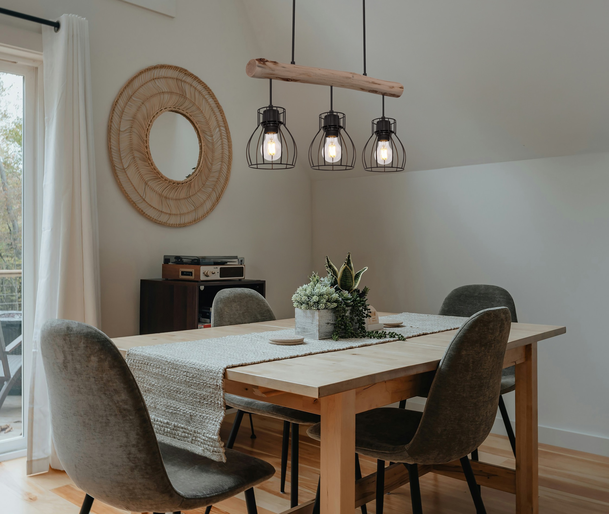 GLOBO LIGHTING Hängeleuchte »MINA« E27 1 Stk. Wohnzimmerleuchte schwarz/Holz, höhenverstellbar, E27