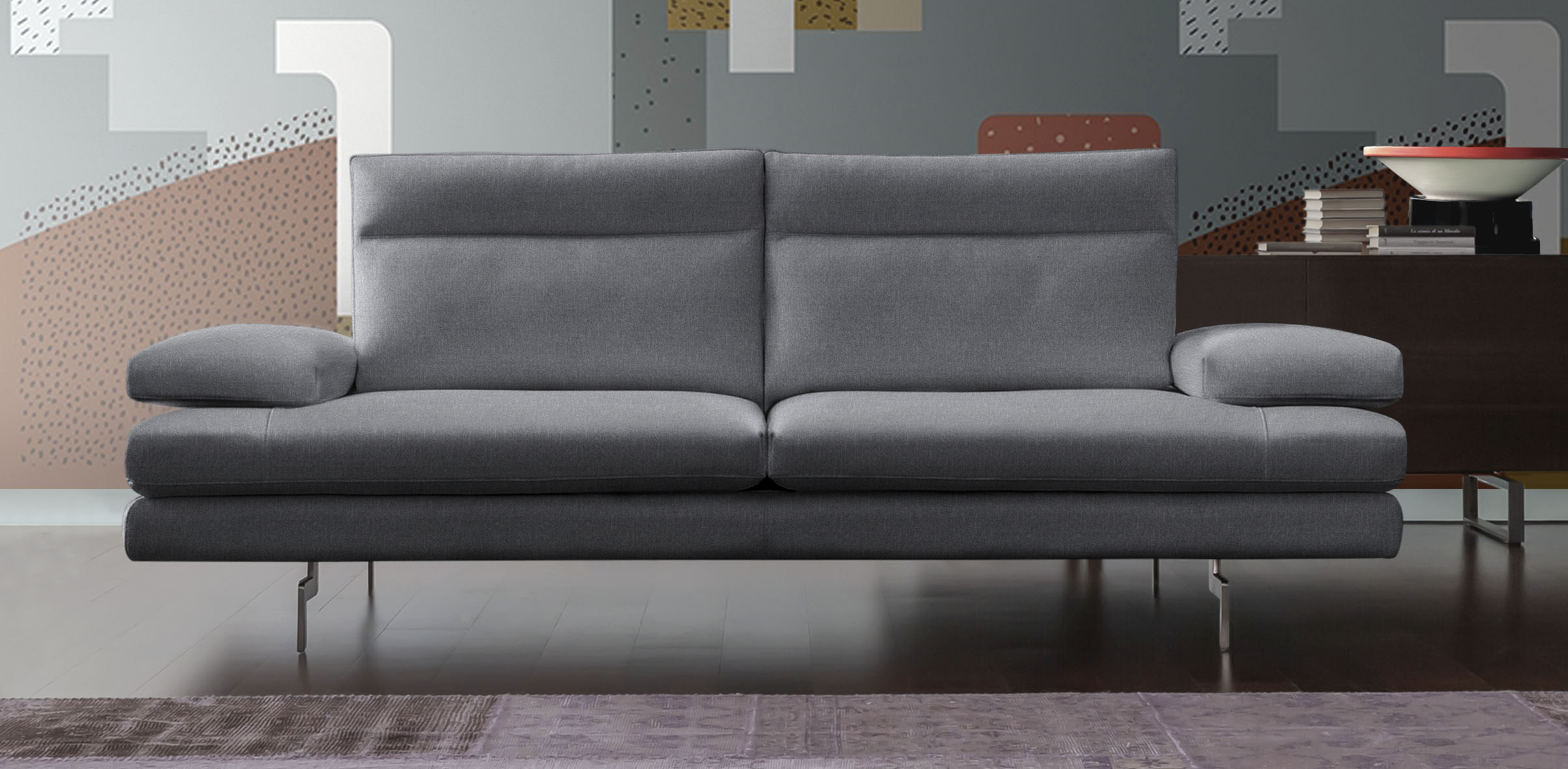 CALIA ITALIA 3,5-Sitzer "Toby Wing, 228 cm breit, Designsofa mit erstklassigem Sitzkomfort" inklusive Sitztiefenverstellung, Füße in Chrom glänzend
