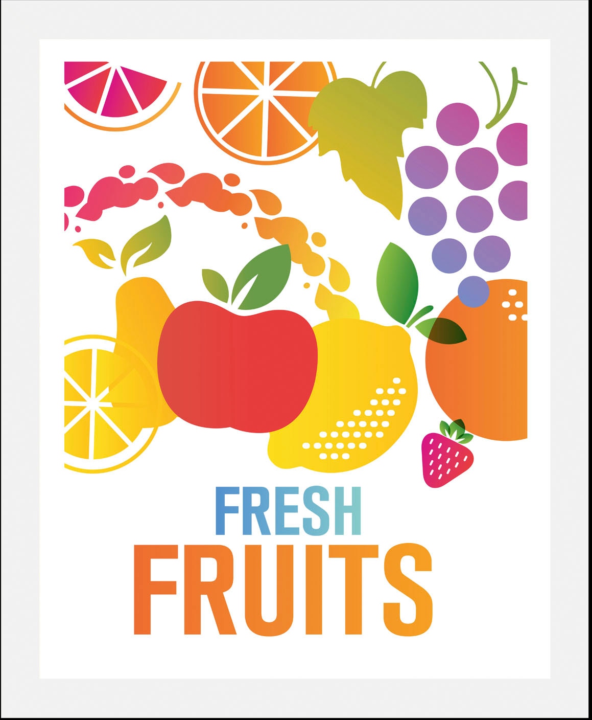 queence Bild »Fresh Fruits«, Obst-Obst Bilder-Essen-Lebensmittel-Kunst-Abstrakt-Schriftzug, (1 St.), gerahmt