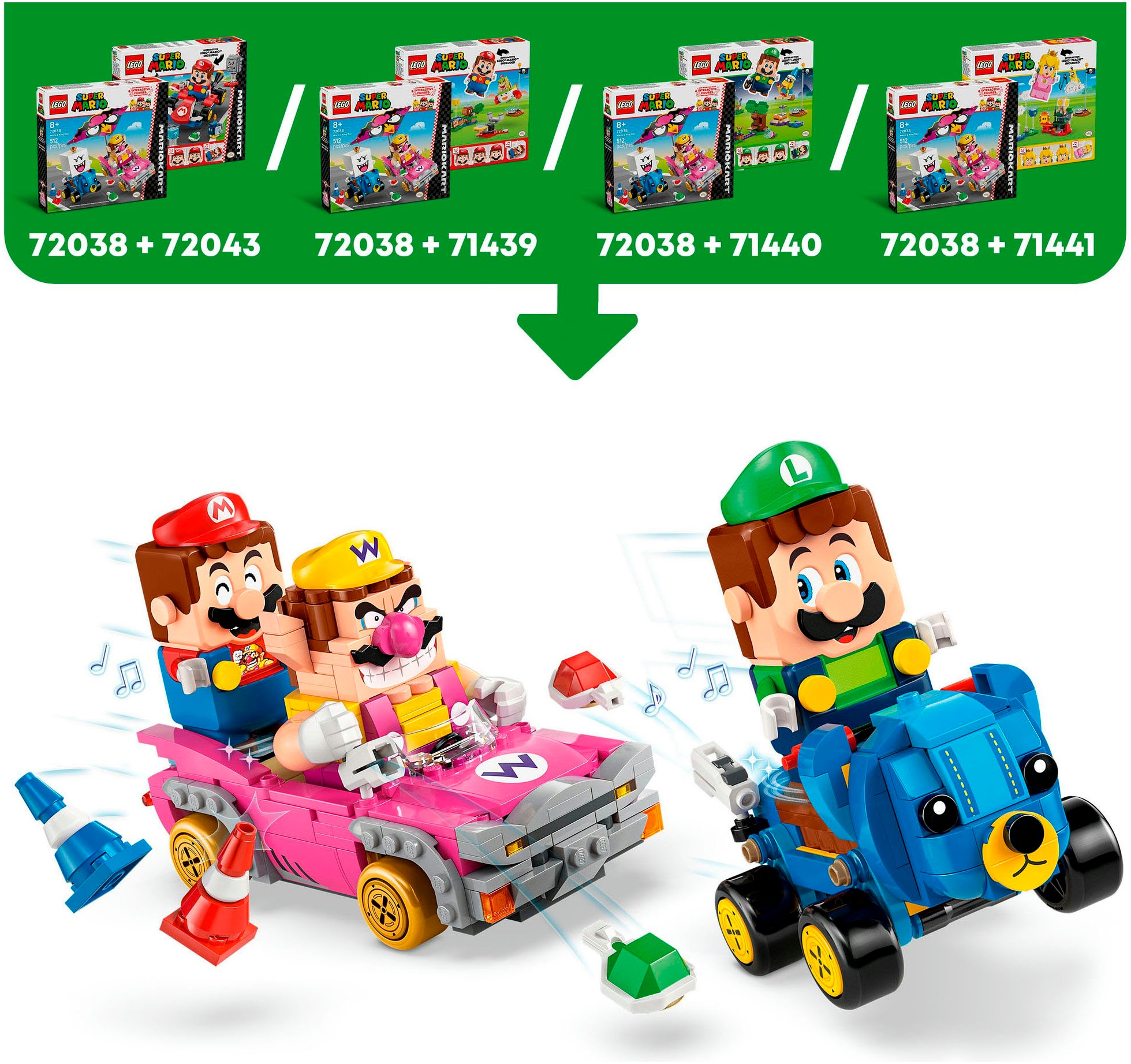 LEGO® Konstruktionsspielsteine »Mario Kart – Wario & König Buu Huu (72038), LEGO Super Mario«, (512 St.), Made in Europe