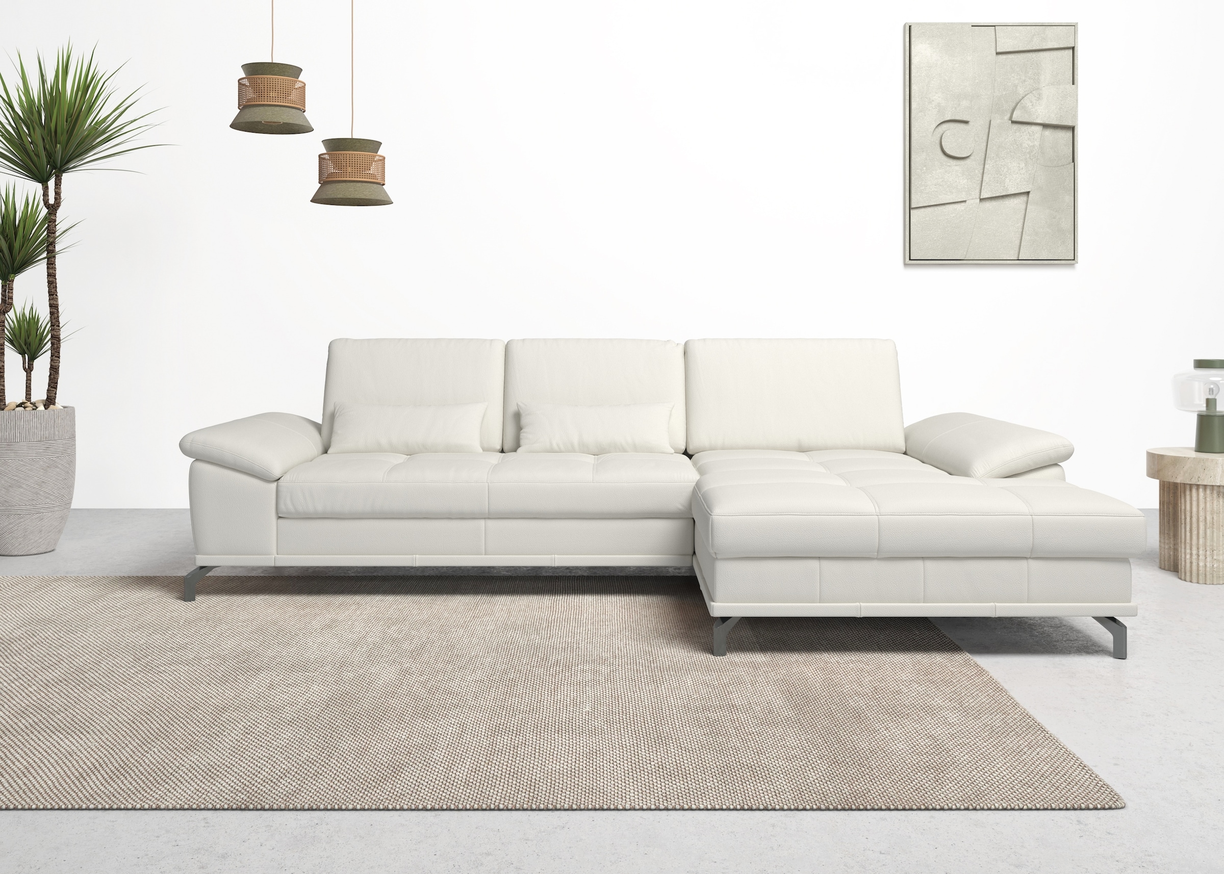 OTTO home Ecksofa "Costello L-Form, B: 301cm, Sitztiefen & Armteilverstellung, Federkern" 3 Nierenkissen, optional Schlaffunktion & Bettkasten