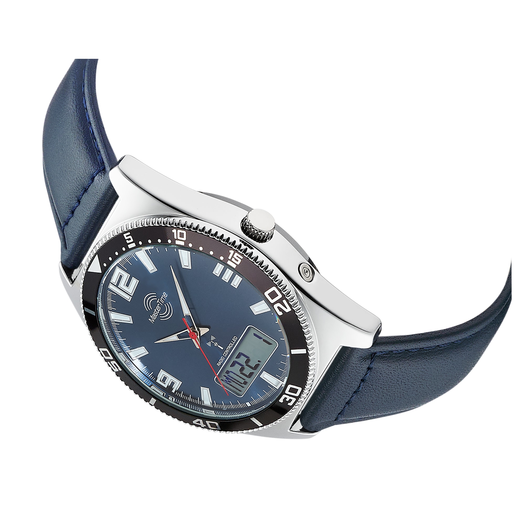 MASTER TIME Funkchronograph, Quarzuhr, Armbanduhr, Herrenuhr, Lederarmband, analog, digital