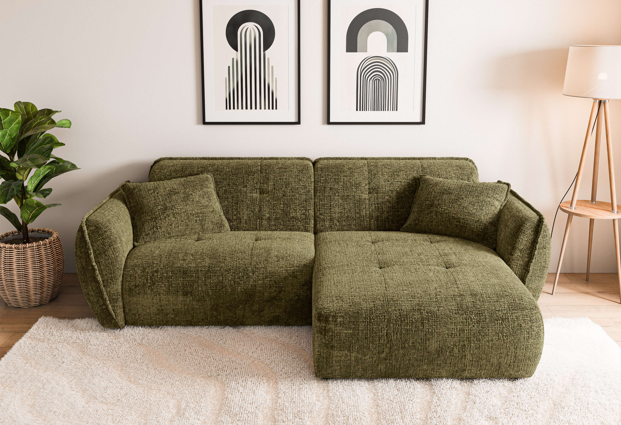 Home affaire Ecksofa "MIRELDA L-Form mit Steppungen, Recamiere rechts/links, Breite 253 cm" Sitztiefe 62 cm, elegant und bequem, 2 Zierkissen, belastbar bis 480kg