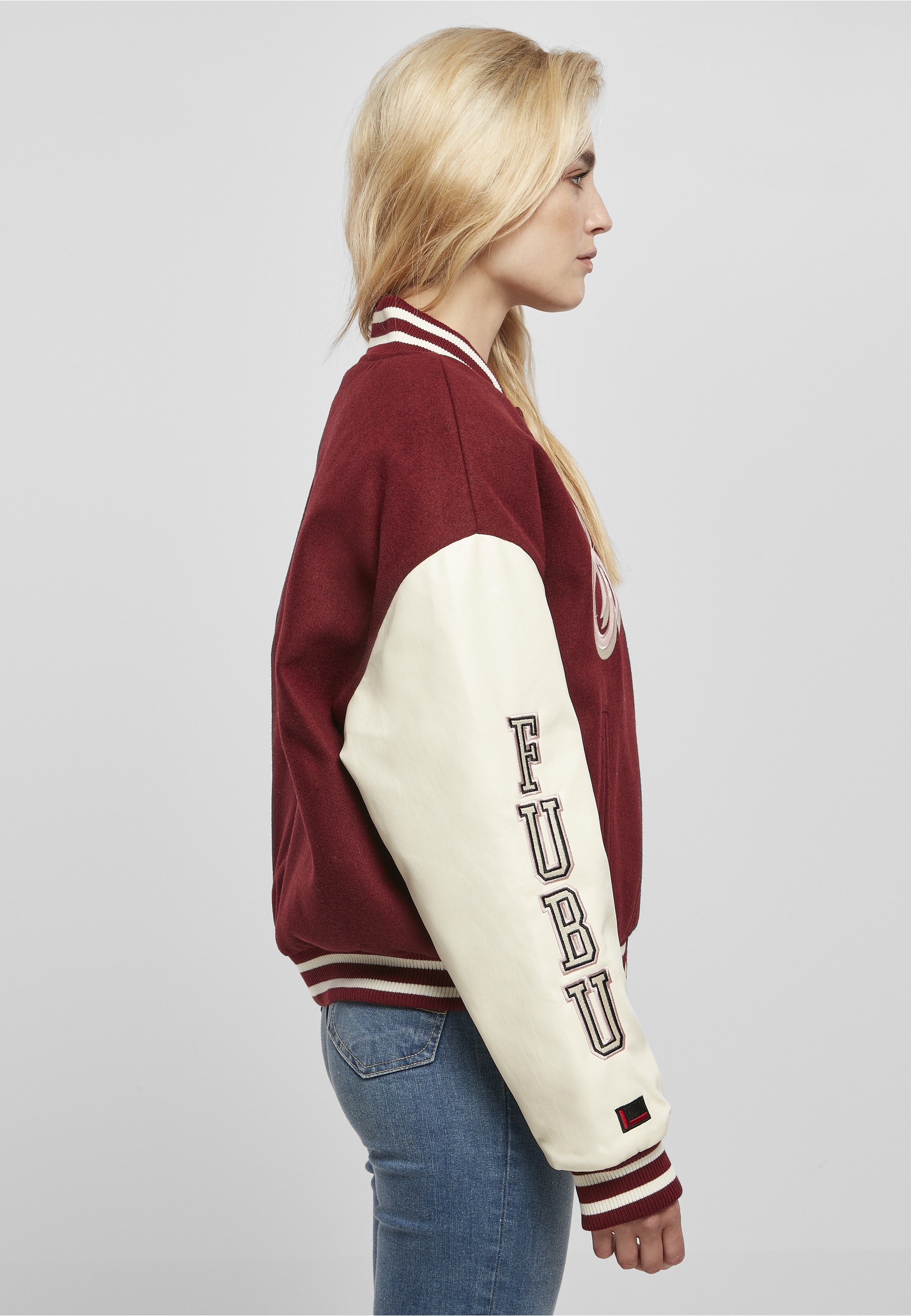 Fubu Collegejacke »Fubu Damen FW224-006-1 City 05 Varsity Jacket bordeaux/offwhite« 1 Stk. tlg. ohne Kapuze