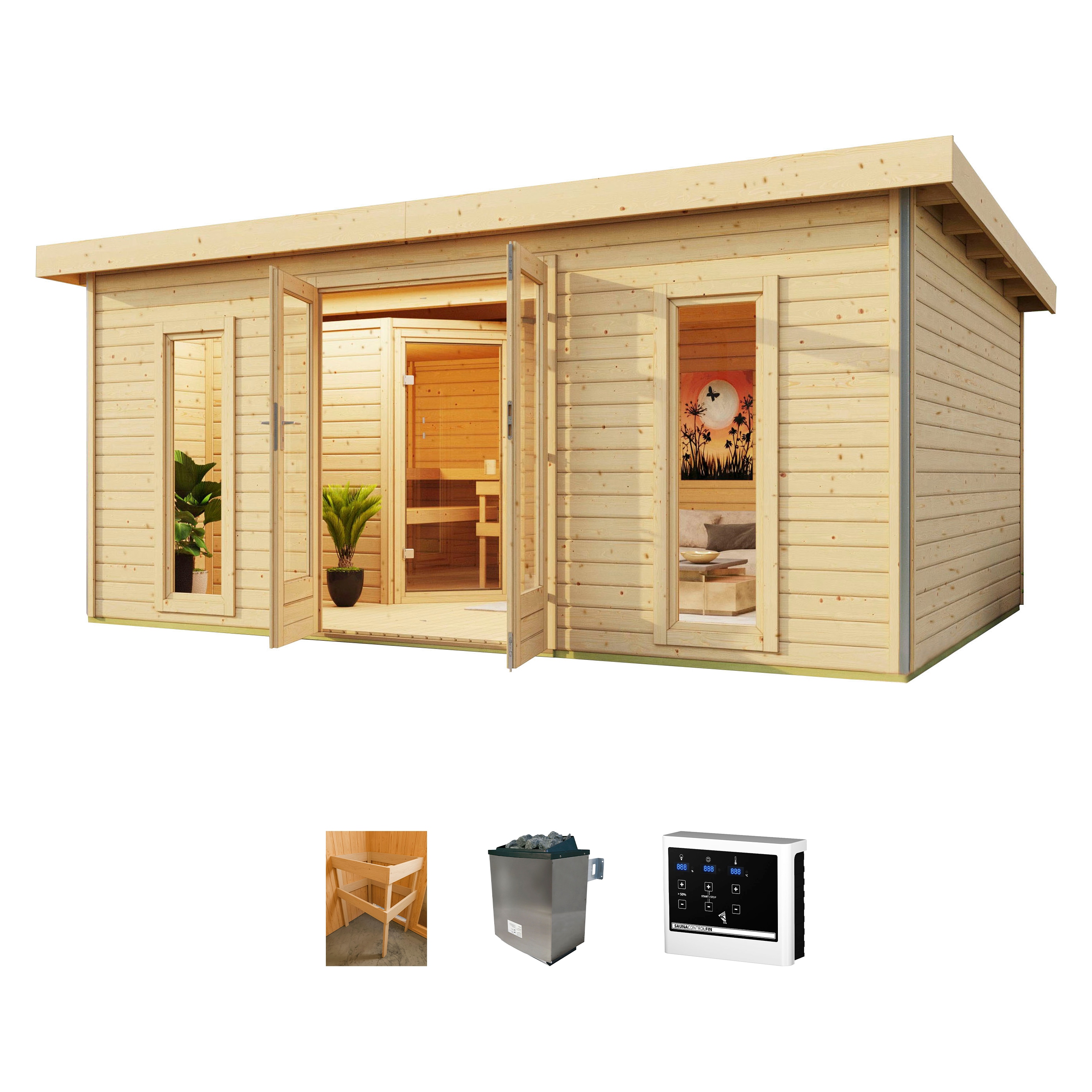 KONIFERA Saunahaus "Maiko 4 SET A" Ofen 9 KW externe Strg easy