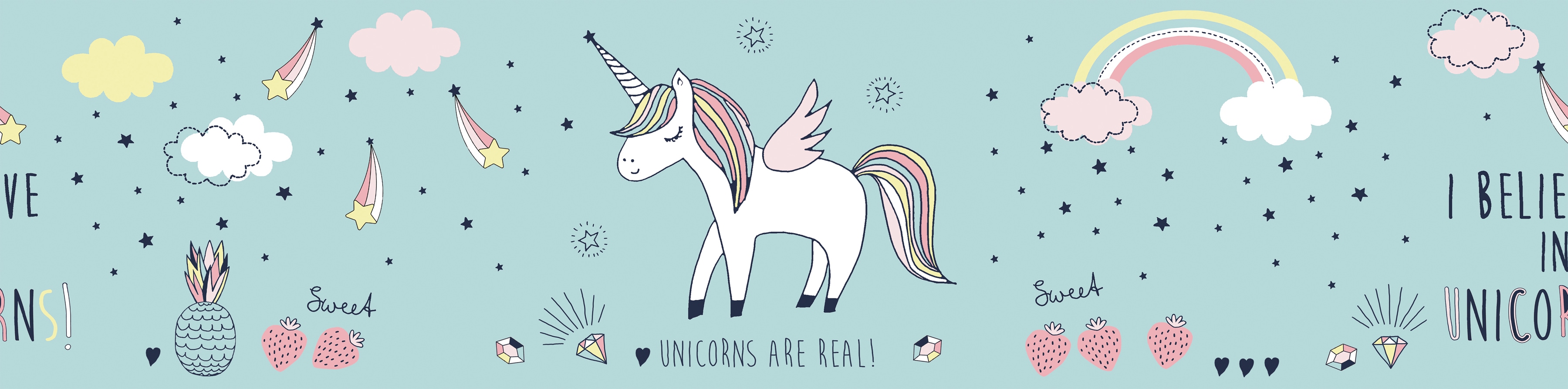 A.S. Création Bordüre "Sweet Unicorn" Motiv abstrakt naturalistisch glatt Tapete Kinder Bordüre Selbstklebend Einhorn Türkis Borte Design Optik