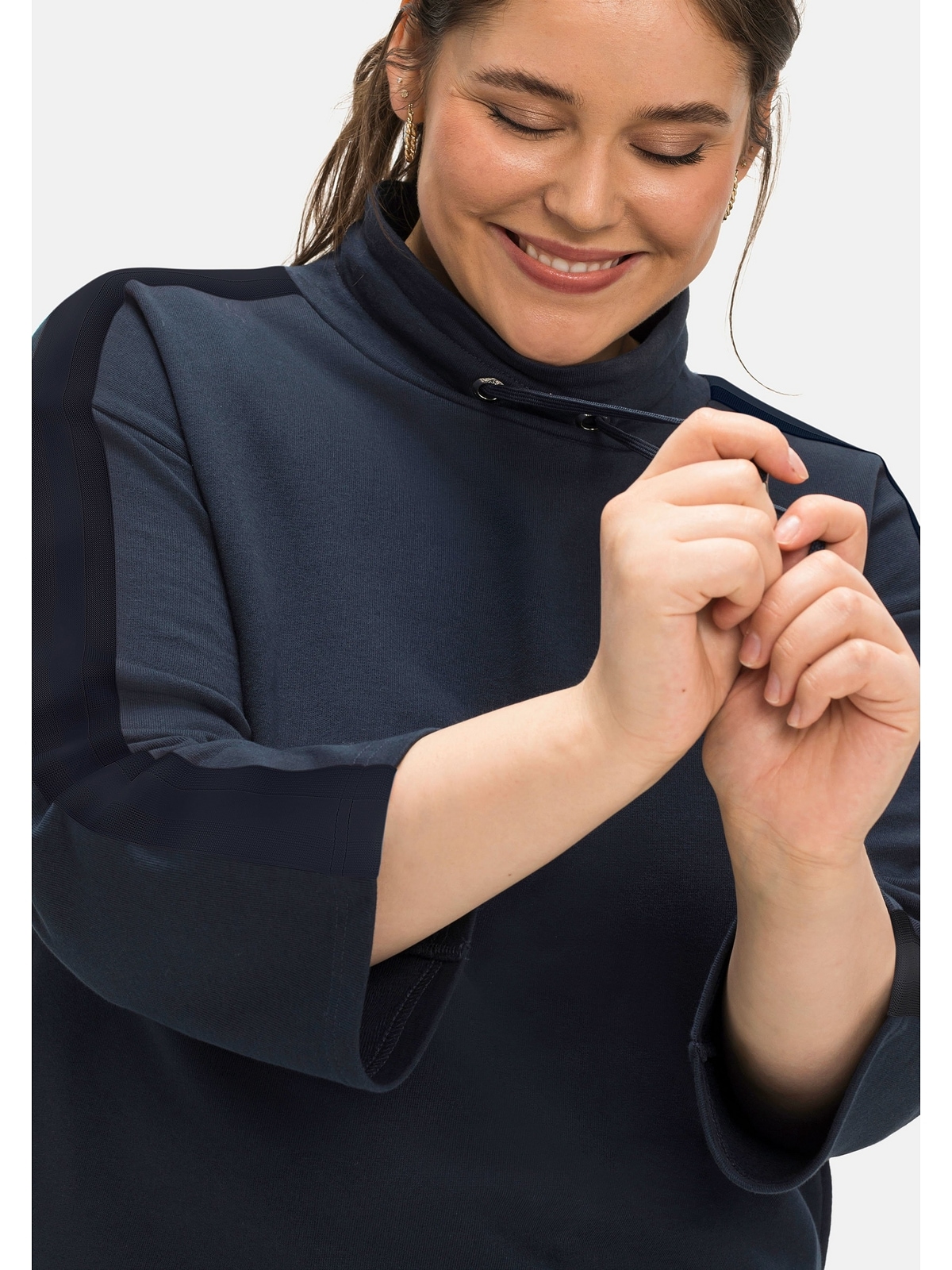 Sheego Sweatkleid »Große Größen«, mit kaufen | BAUR und Arm Streifentape Schulter online an