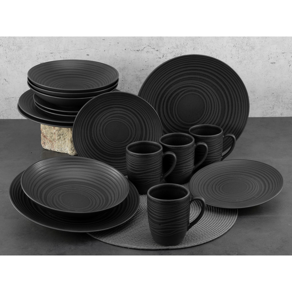 CreaTable Kombiservice »Geschirr-Set Lava Stone«, (Set, 16 tlg., Kaffeeservice und Tafelservice im Set, für 4 Personen)