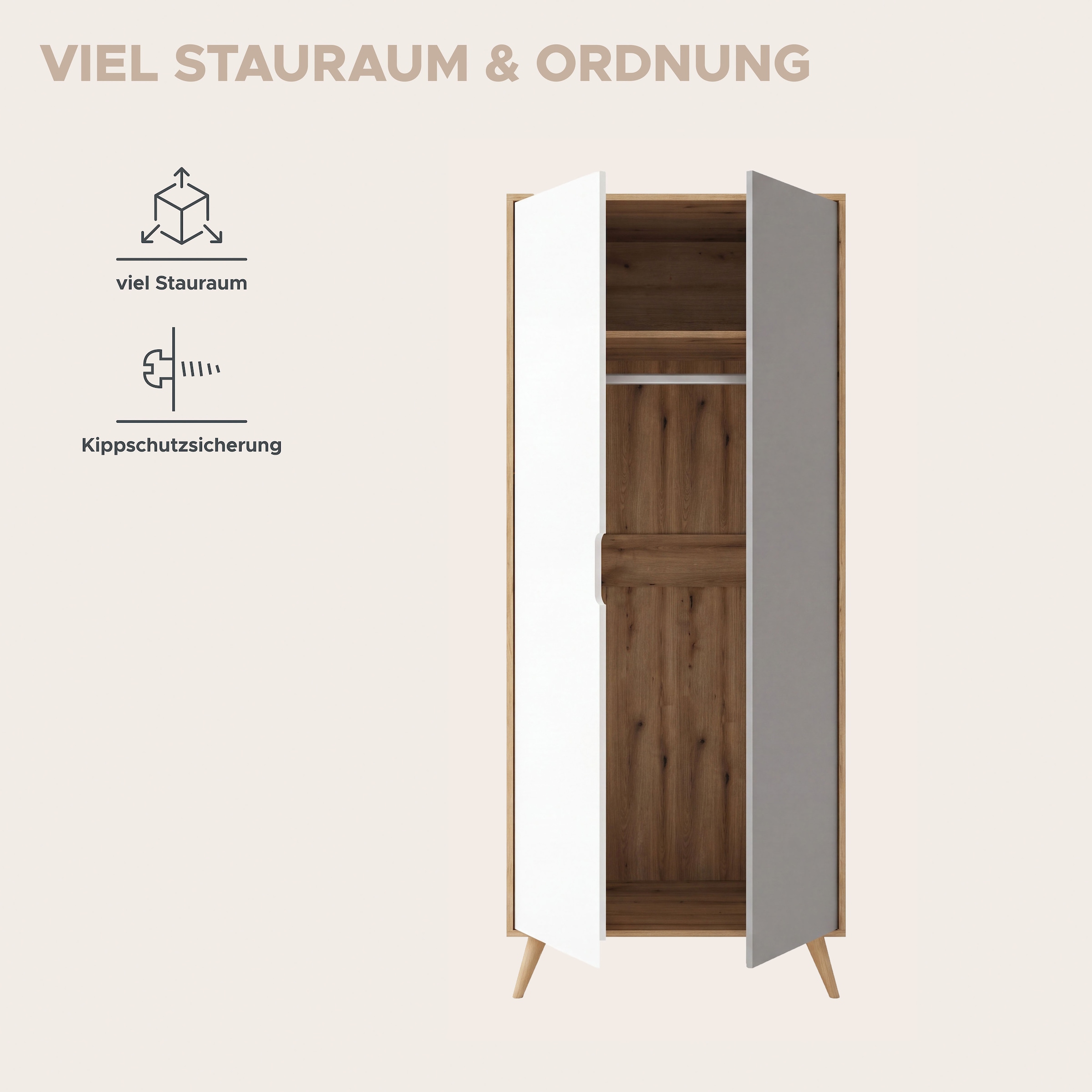 OTTO home Kleiderschrank »TALVINNA, Schlafzimmerschrank,Garderobenschrank,Schrank,Dielenschrank« 2-türig, Breite 81cm, 1 Kleiderstange, 1 fester Boden