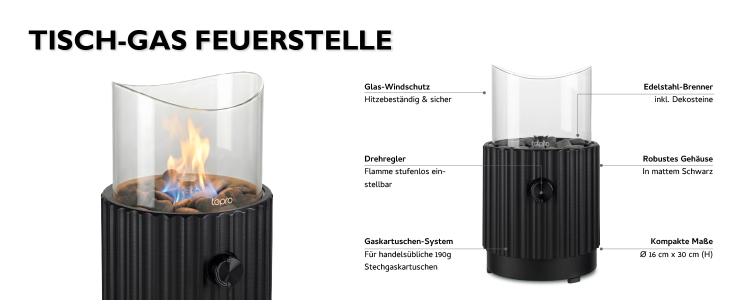 Tepro Feuerstelle »Tisch-Gasfeuerstelle mit Dekosteinen«