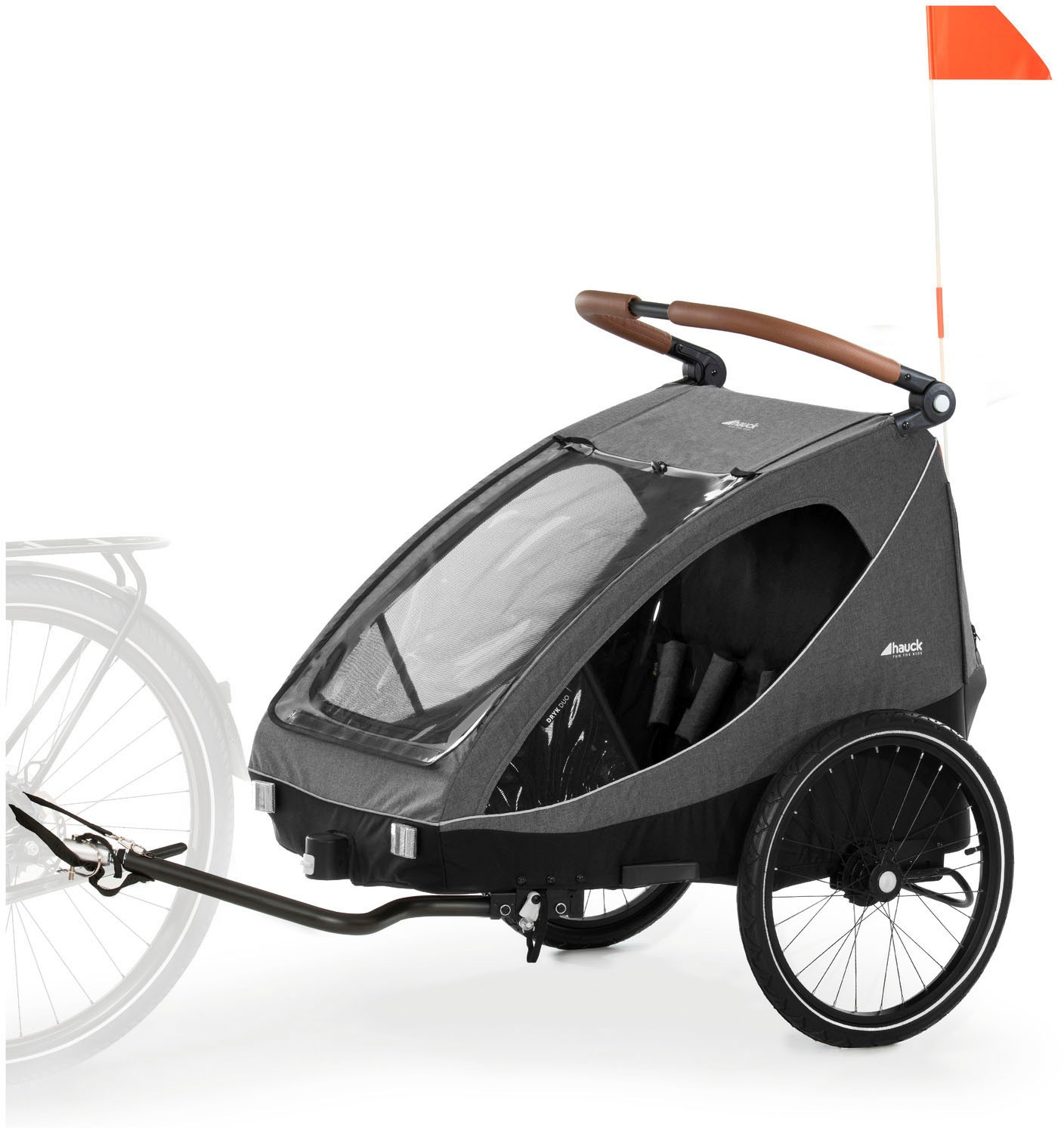 Thumbnail - Hauck Fahrradkinderanhänger "2in1 Bike Trailer und Buggy Dryk Duo, melange grey" für 2 Kinder; inklusive Deichsel