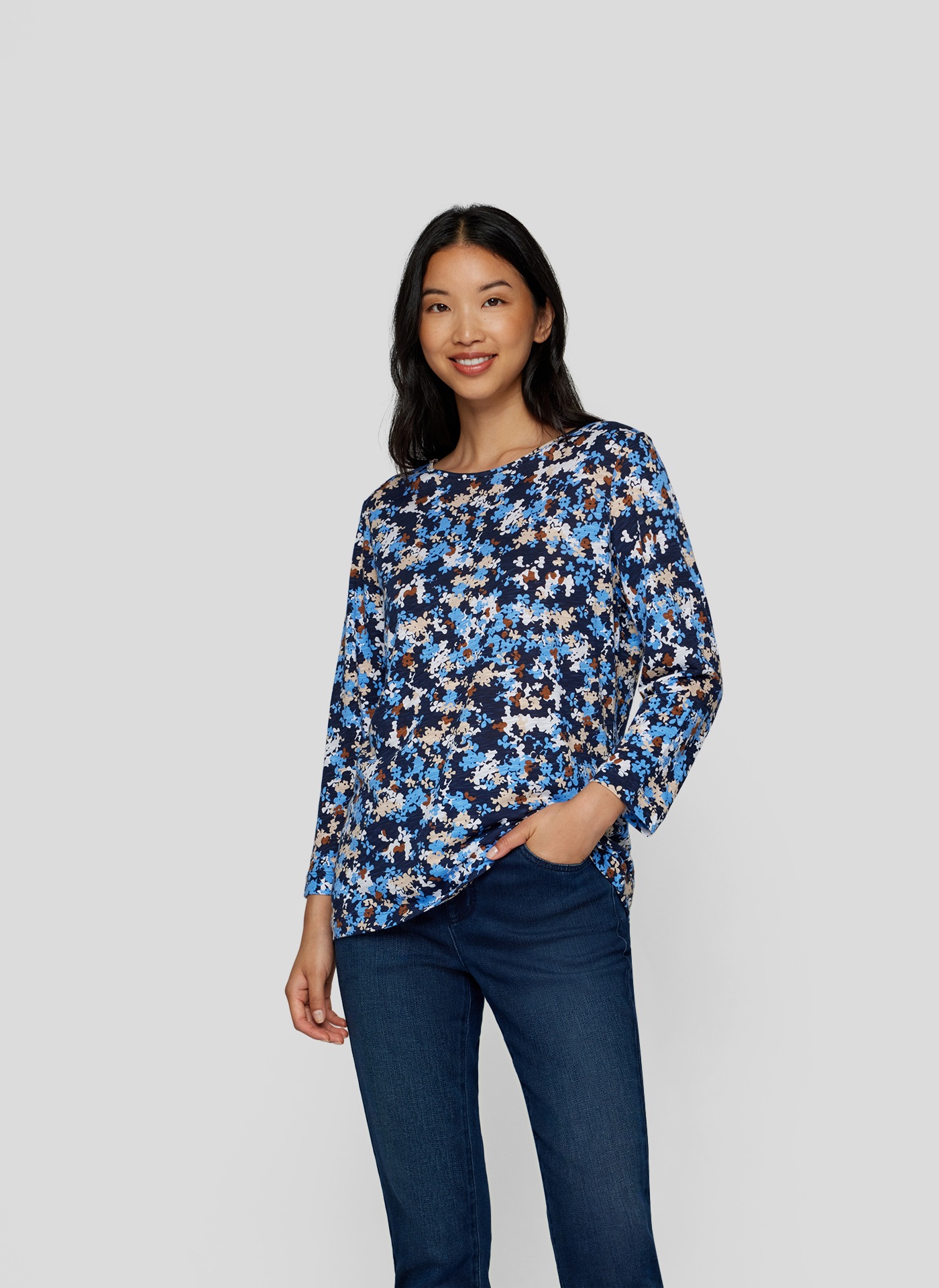 Rabe Print-Shirt "RABE Blumiges 3/4-Arm-Shirt in Blau und Beige"