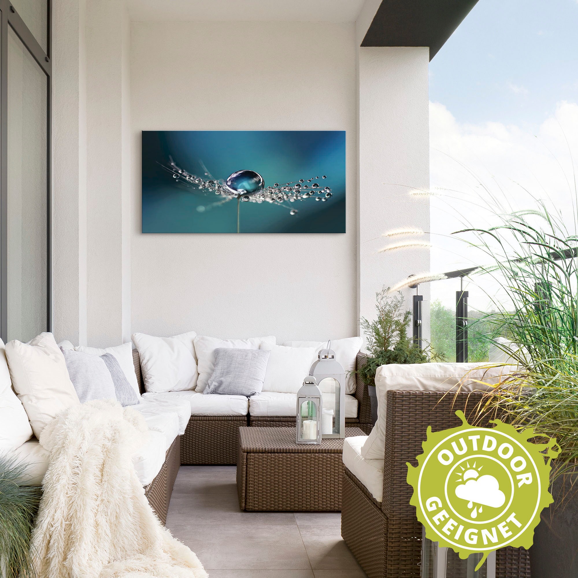 Artland Wandbild »Pusteblume Tautropfen blau«, Blumenbilder, (1 St.), als Alubild, Outdoorbild, Leinwandbild in verschied. Größen