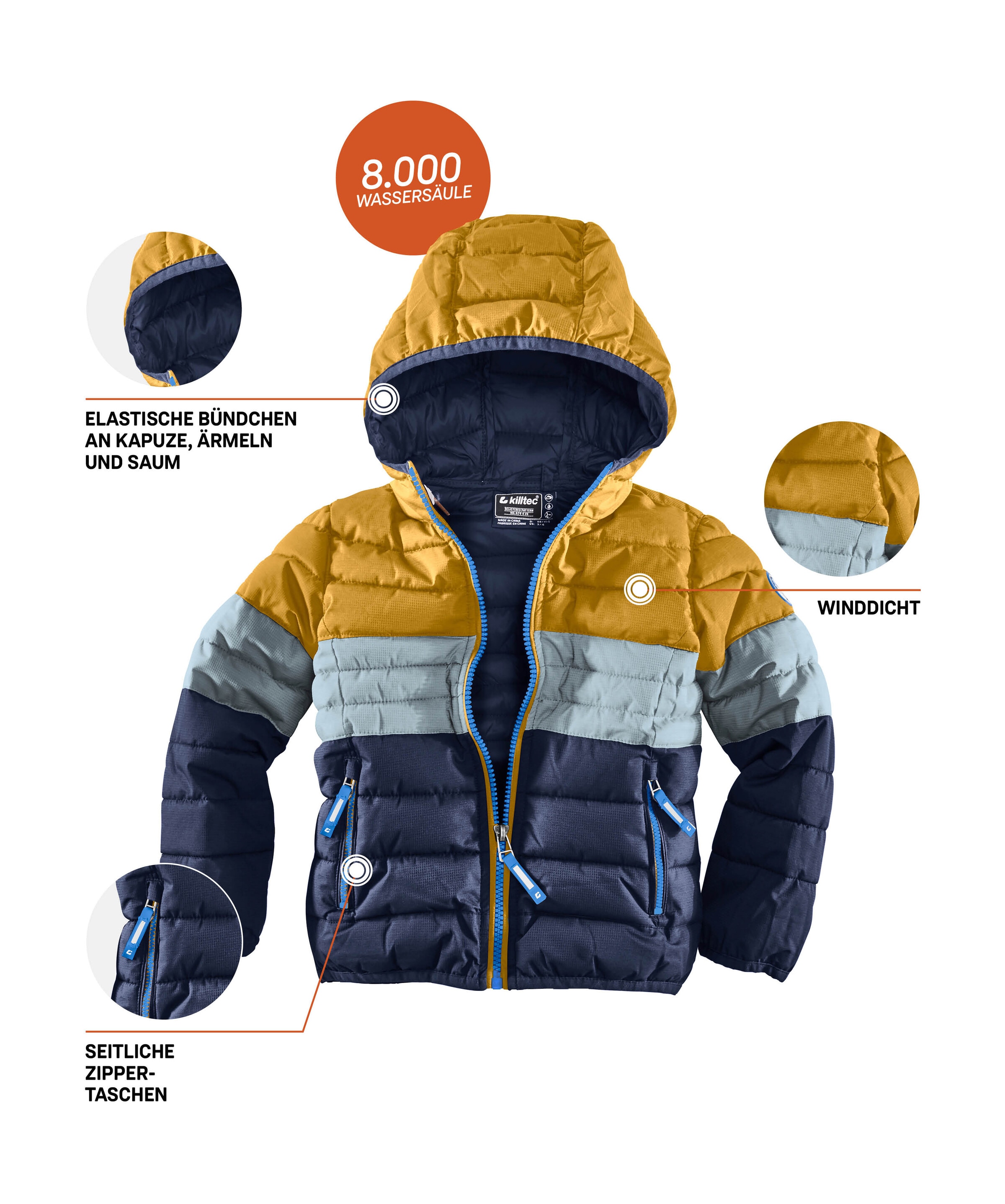 Killtec Steppjacke »Hipsy Mini«, Wasser- und windabweisende Steppjacke im Colourblock-Design