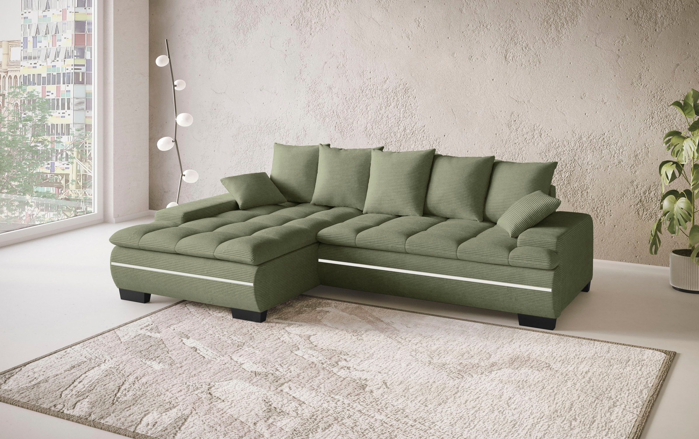 Mr. Couch Ecksofa »Haiti II, L-Form«, RGB-LED Beleuchtung, Kaltschaum, wahlweise mit Bett, Bettkasten
