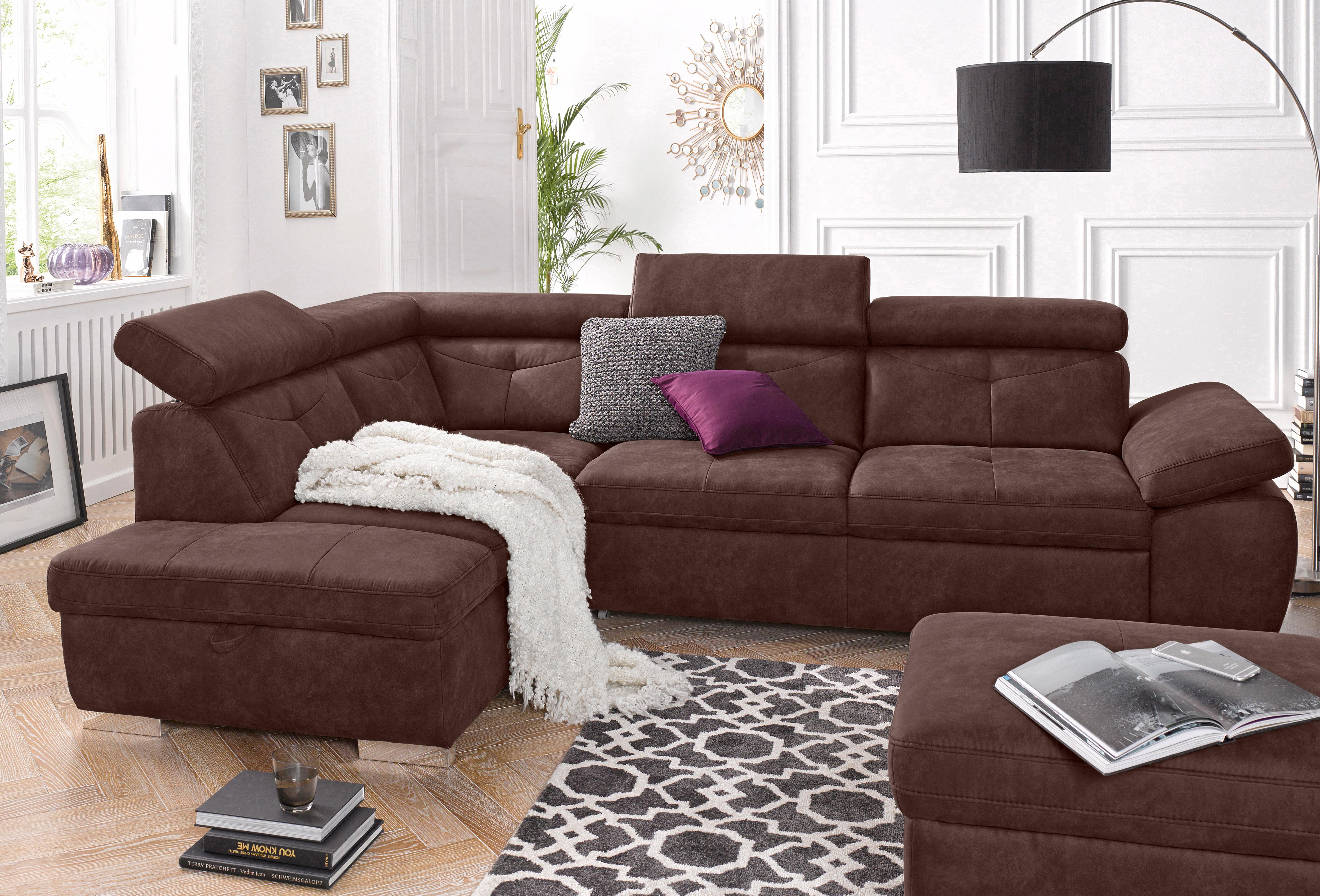 exxpo - sofa fashion Ecksofa "Spring, super bequem und komfortabel mit Armteil- und Kopfteilfunktion" mit Bettfunktion & Bettkasten, Luxus-Microfaser +Simply Clean