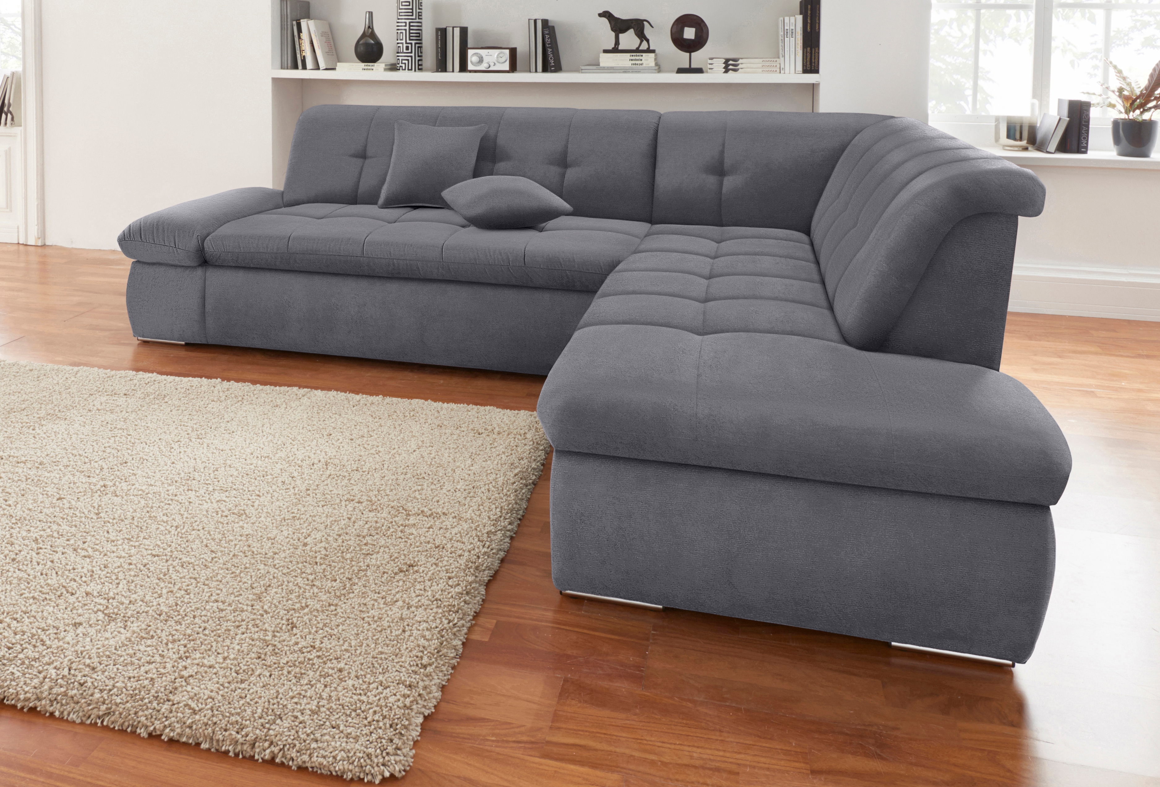 DOMO collection Ecksofa "MORIC Massiv - Belastbar bis 140 kgxSitz, hochwertig & komfortabel" XXL, L-Form, inkl. Zierkissen