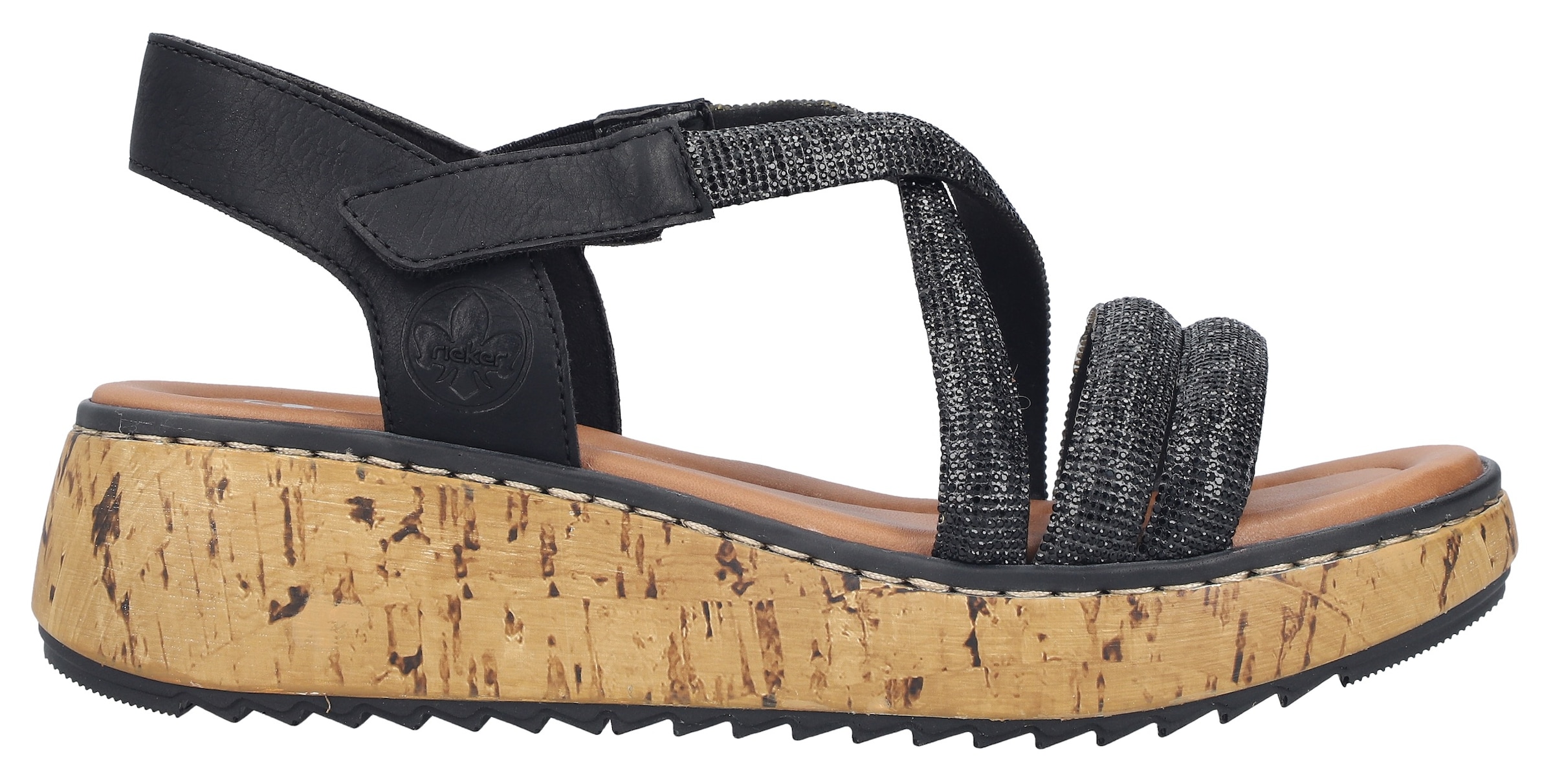 Rieker Sandale  Keilsandale, Plateausandalette, Sommerschuh mit Glitzersteine