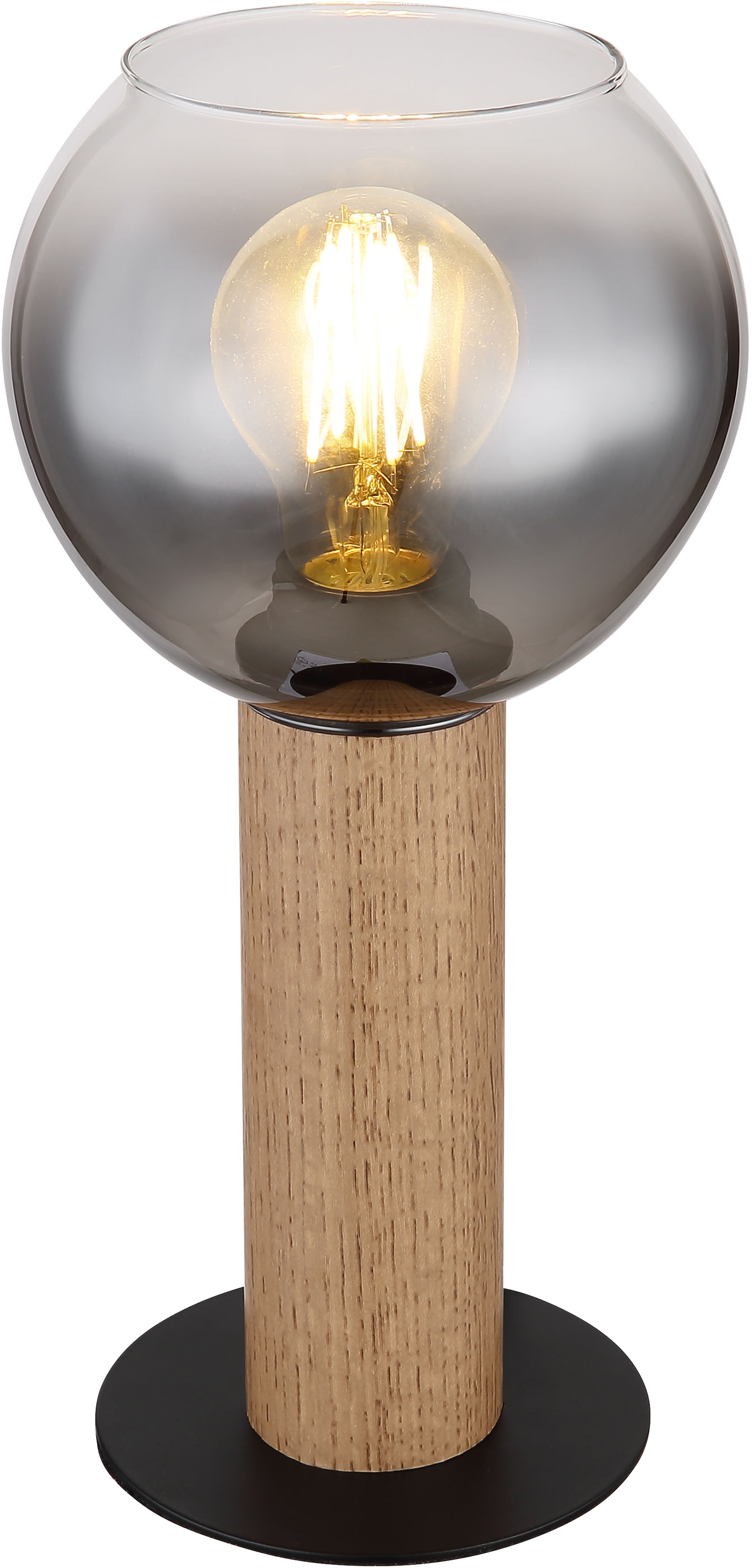 GLOBO LIGHTING Tischleuchte »MOITAS«, Leuchtmittel E27 | ohne Leuchtmittel, Tischlampe/Holz/Glas rauchfarben/Wohnzimmer/Schlafzimmer