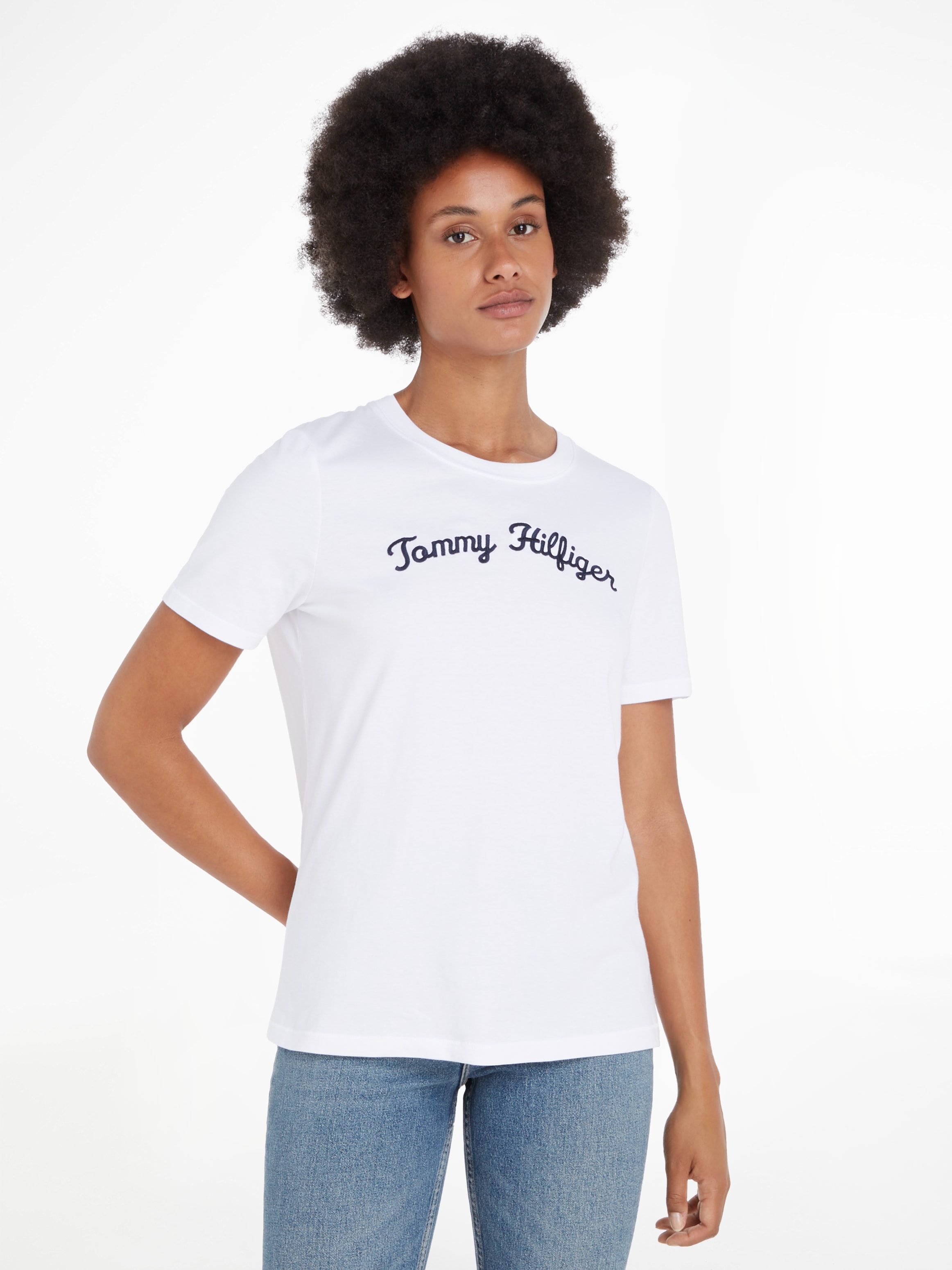 Kurzarmshirt »REG SCRIPT C-NK SS«, mit Tommy Hilfiger Script Logo-Schriftzug