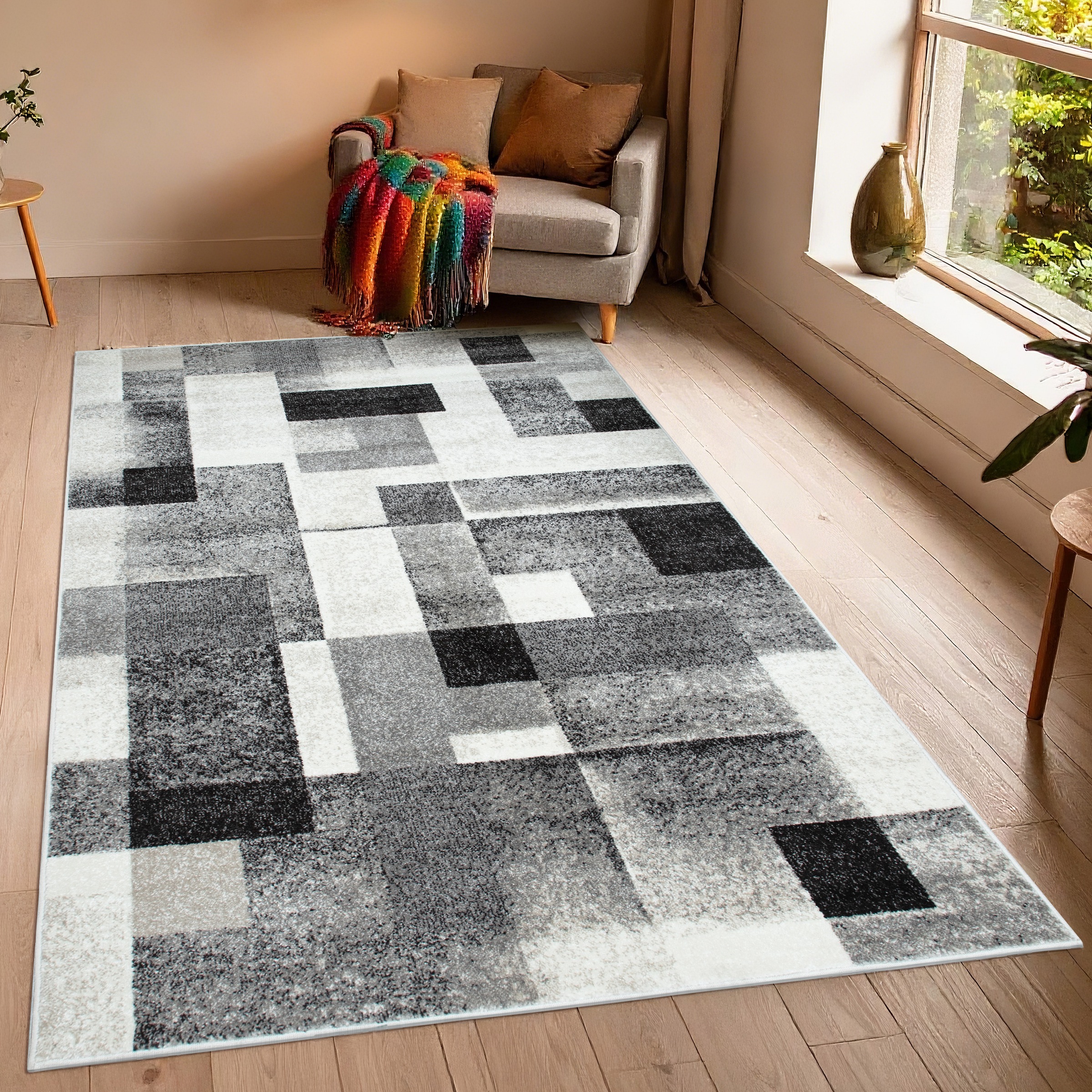 OTTO home Teppich »Corine« rechteckig 9 mm Höhe mit besonders weichem Flor, Kurzflor, modernes Karo-Design,