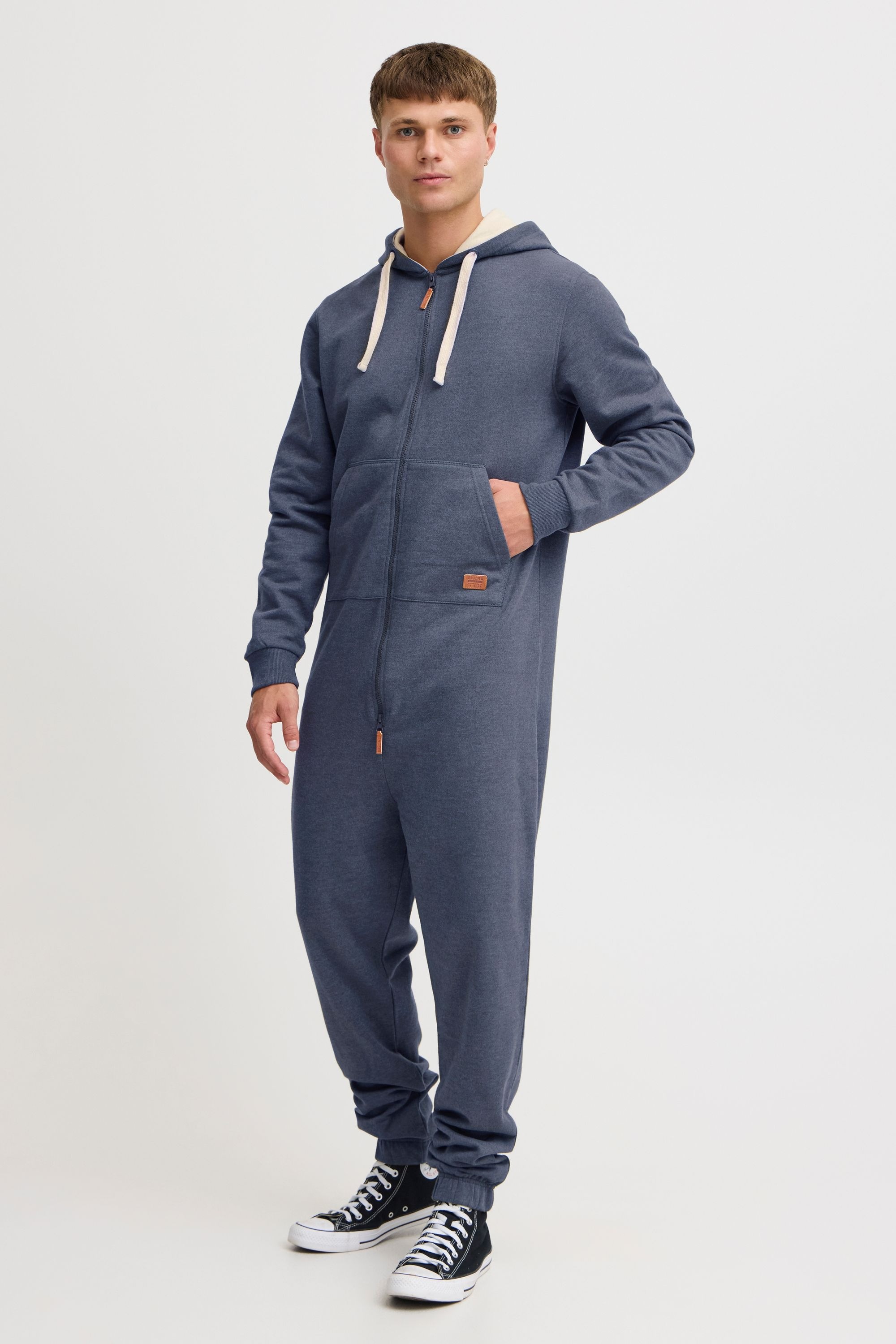 BLEND Herren Overall "BHSalinho", blau, Gr. L, unifarben, Sweatware, 60% Baumwolle, 40% Polyester, Overalls, Overall mit Fleece-Kapuze
