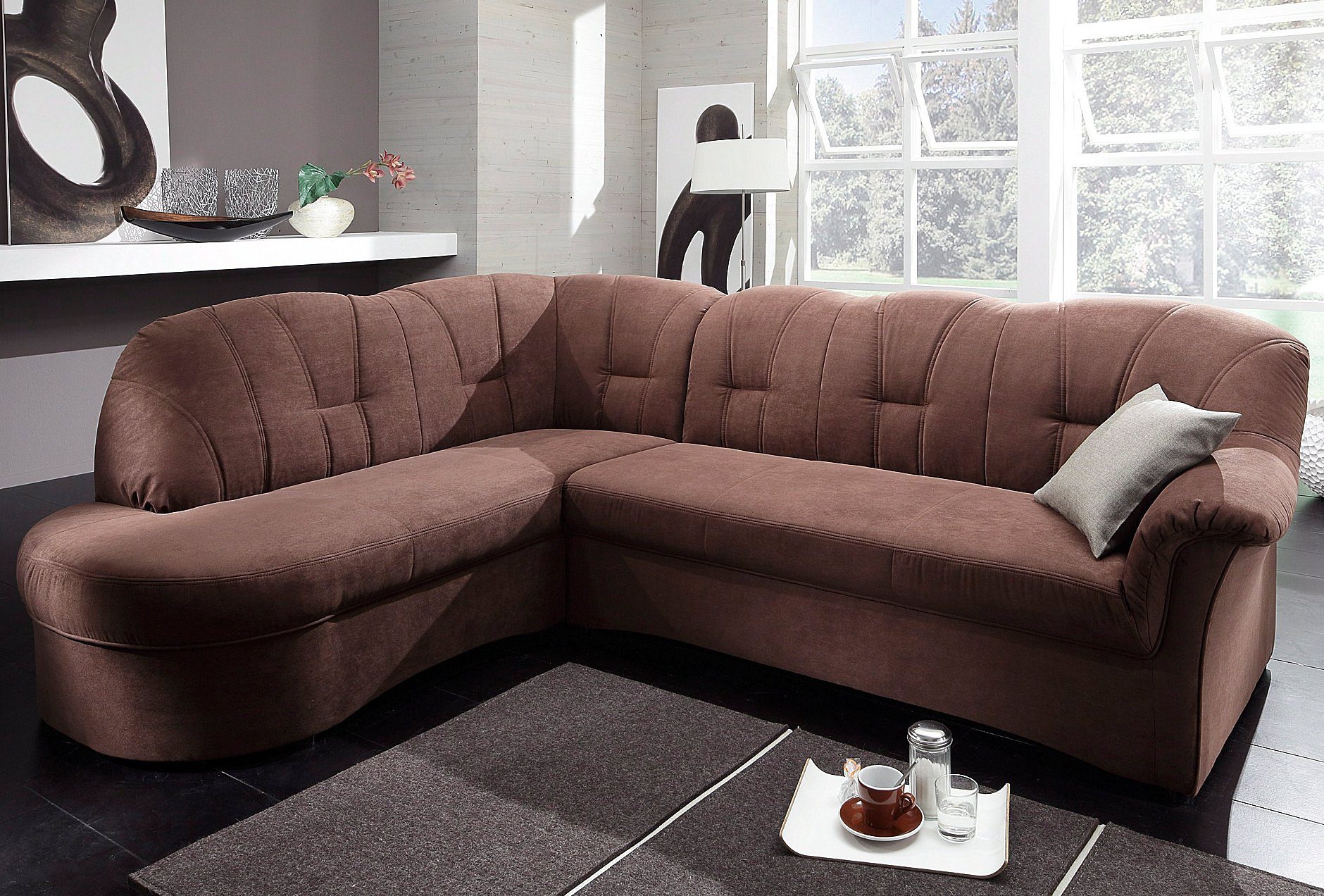 DOMO collection Ecksofa "Papenburg, zeitlose Rückensteppung, elegante Armlehne, L-Form" mit Ottomane, wahlweise mit Bettfunktion, OTTOs Choice