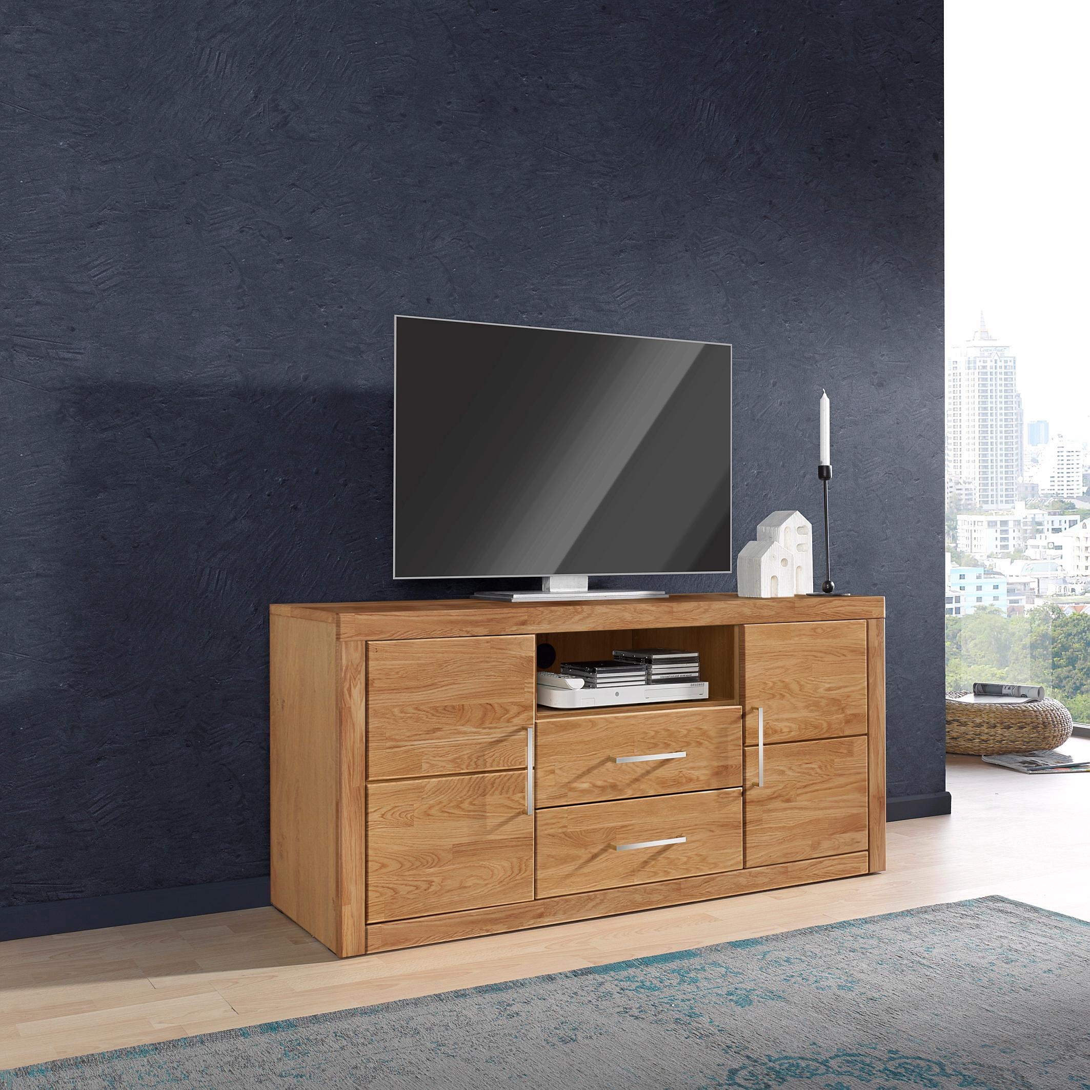 OTTO home Lowboard "Logo,130cm breit, Fronten Massivholz,5 Fächer" Holz mas günstig online kaufen