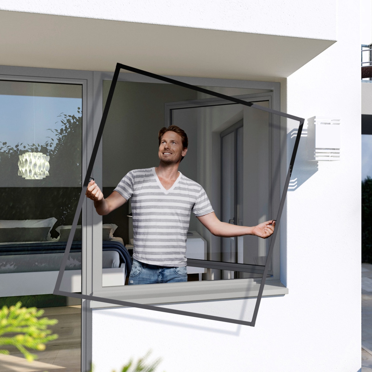 Windhager Insektenschutz-Fensterrahmen "Plus, Fliegengitter Spannrahmen aus Alu für Fenster, ohne bohren" 1 Stk. tlg. Insektenschutzgitter 140 x 150 cm, erhältlich in anthrazit oder weiß