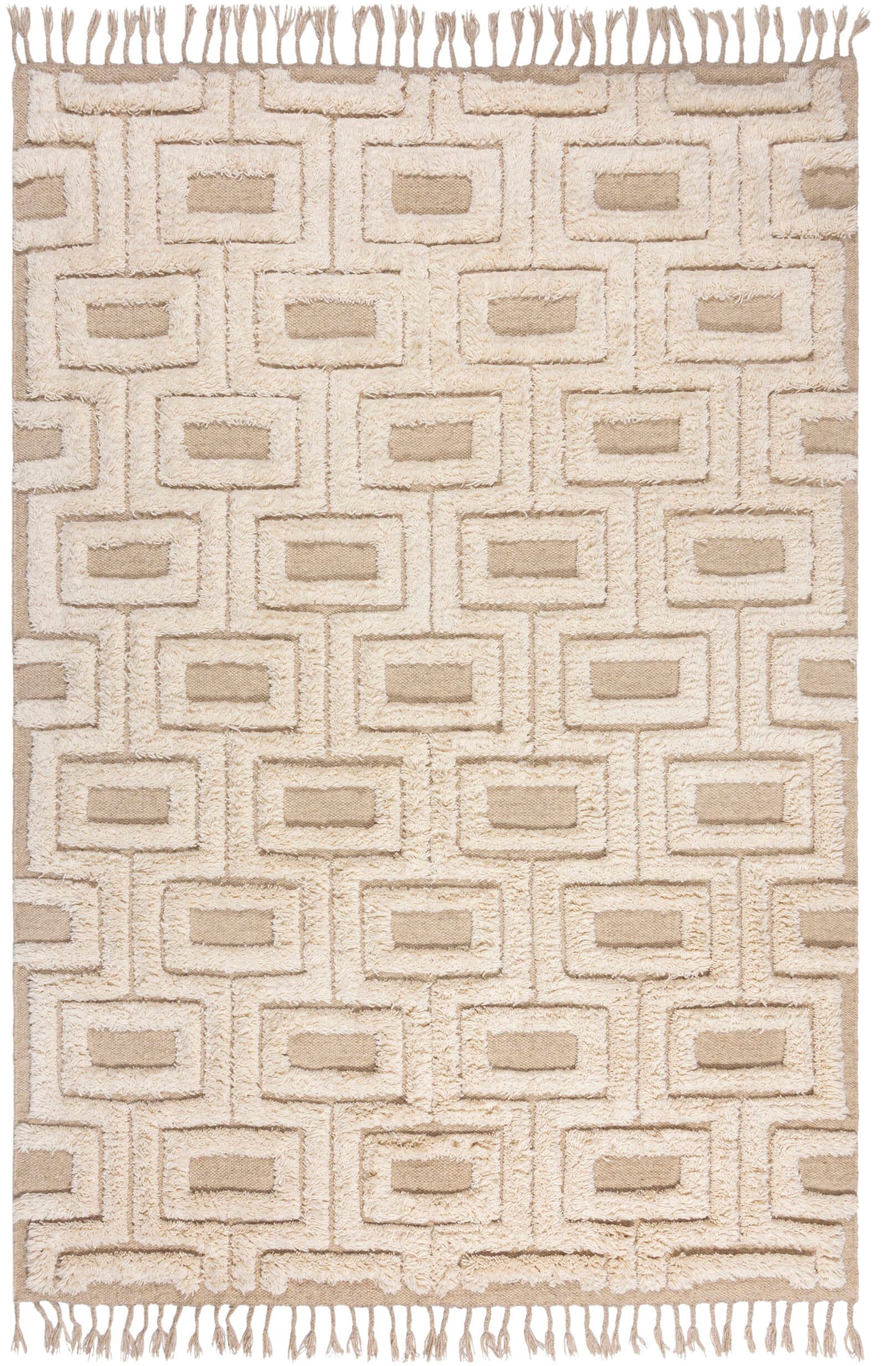 FLAIR RUGS Wollteppich »Greek Key«, rechteckig, 5 mm Höhe, Shaggy Wolle