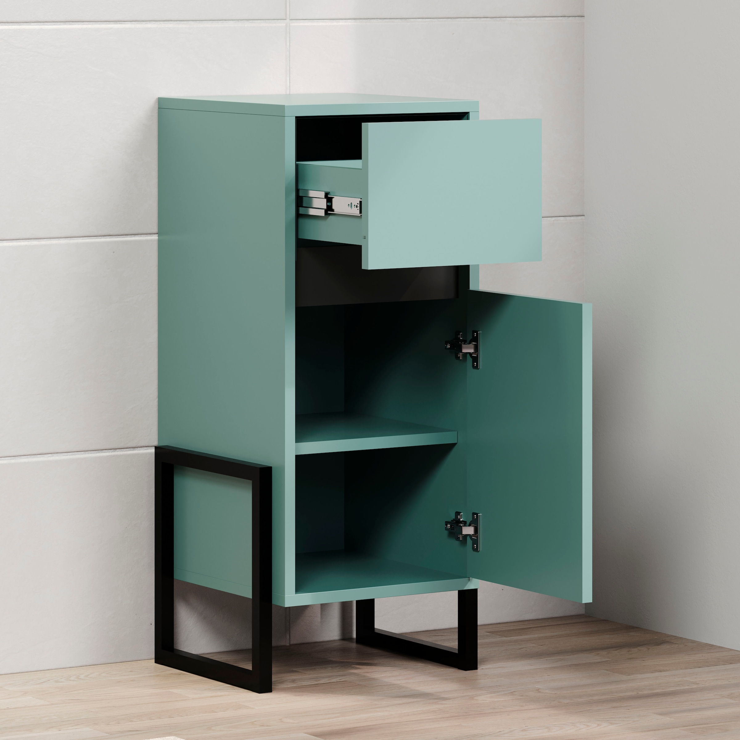 welltime Unterschrank »Malcesine«, (1 St.), Badkommode in Dunkeltürkis mit Metallgestell - (B/T/H) 36/35/80 cm