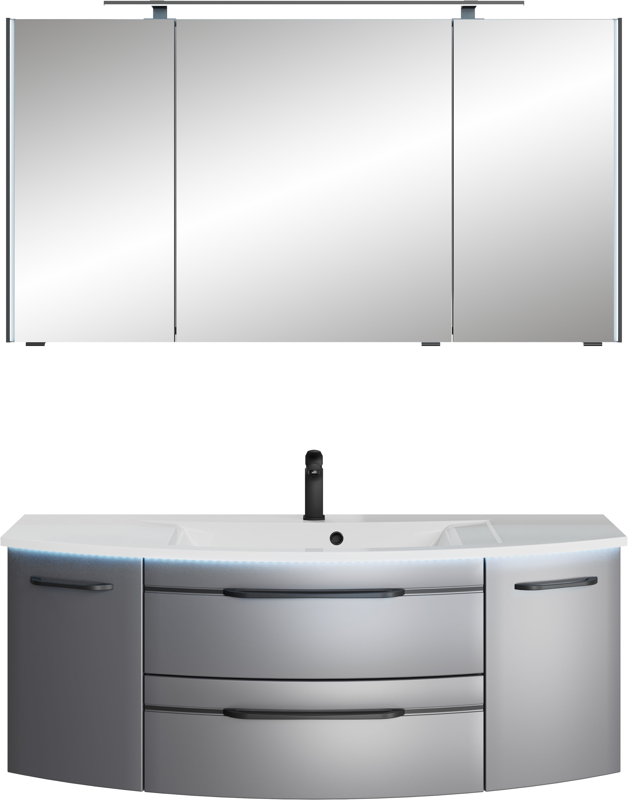 Saphir "Serie 7045 2-teilig Mineralmarmor-Waschtisch mit LED-Spiegelschrank" Set, 2 Stk. tlg.