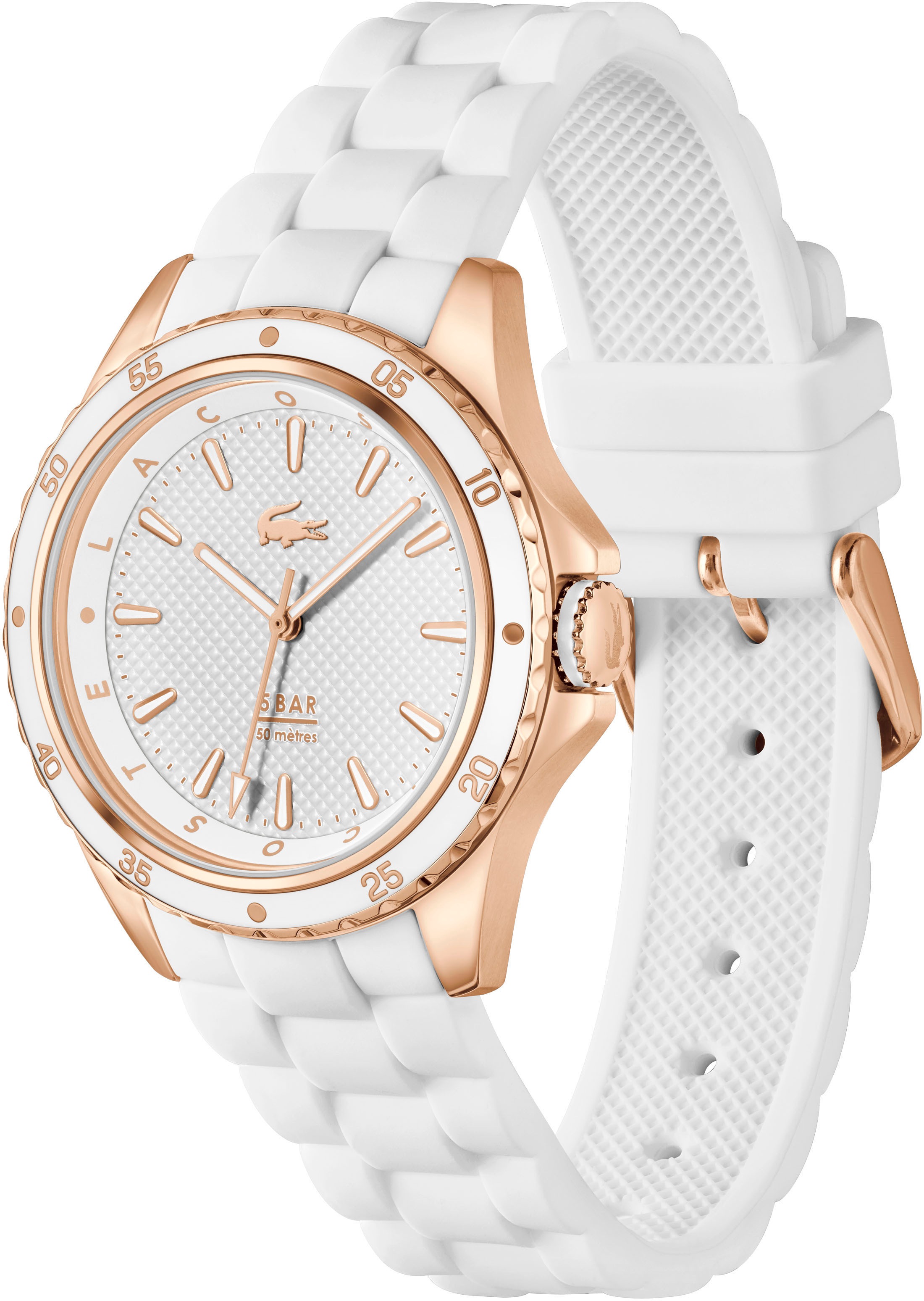 Lacoste Quarzuhr »SANTORINI«, Armbanduhr, Damenuhr, Silikonarmband, analog