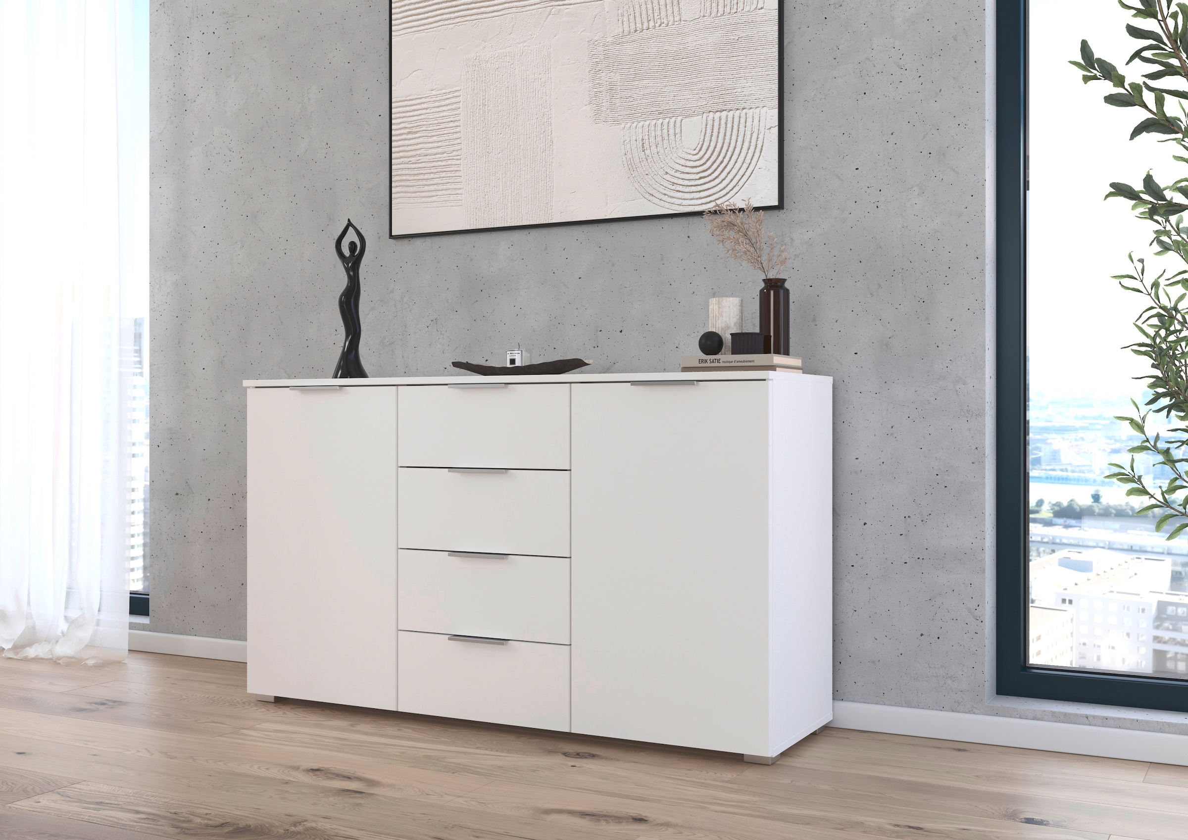 rauch Kommode "Sideboard Schubladenkommode AGORDO mit Dekor- oder Hochglanzfront", mit 4 Schubkästen und 2 Türen sowie M